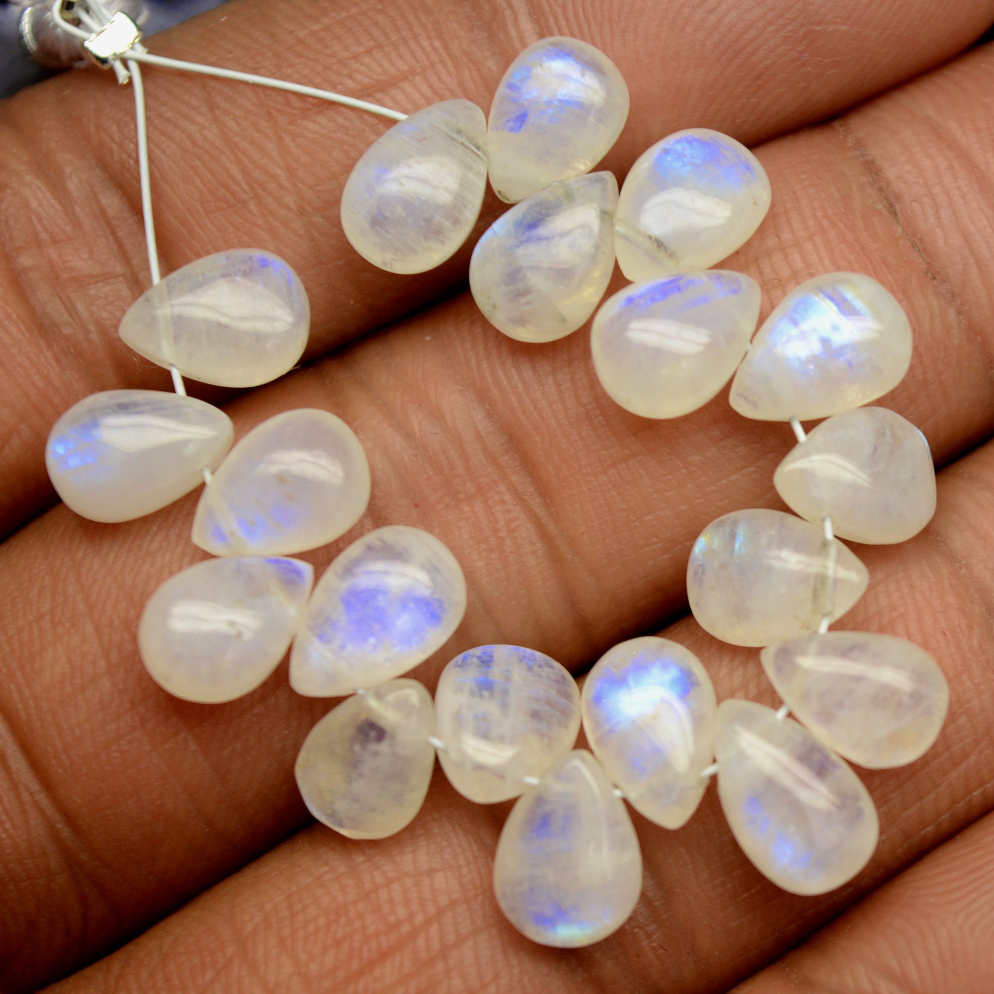 19 Pcs 34 Cts Natural Rainbow Moonstone Briolettes Side Drill Loose Gemstone Pear Wholesaler Gemstone Gift For Her 8x5-9x5mm R-13572