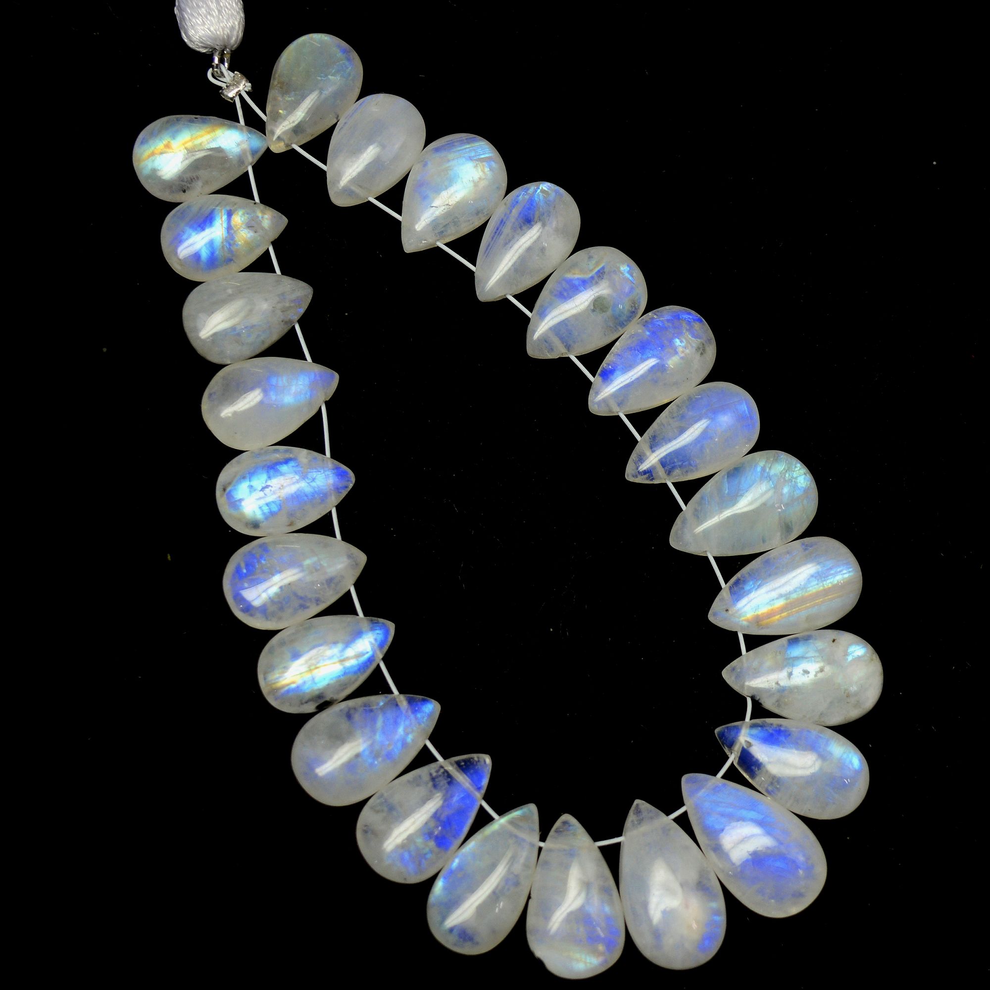 24 Pcs 92 Cts Natural Rainbow Moonstone Briolette AAA Quality Side Drill Loose Gemstone Gift For Her DIY Supplies 11x7-15x8mm R-13573
