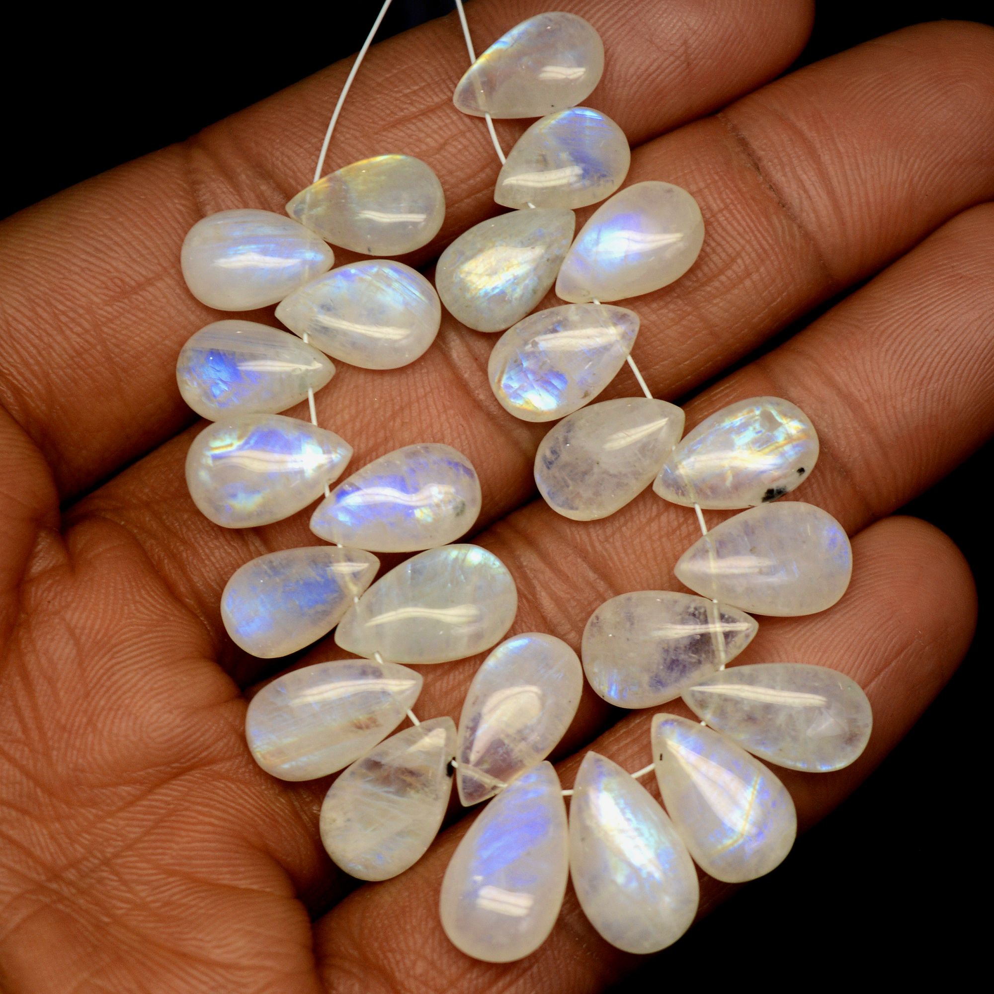 24 Pcs 92 Cts Natural Rainbow Moonstone Briolette AAA Quality Side Drill Loose Gemstone Gift For Her DIY Supplies 11x7-15x8mm R-13573