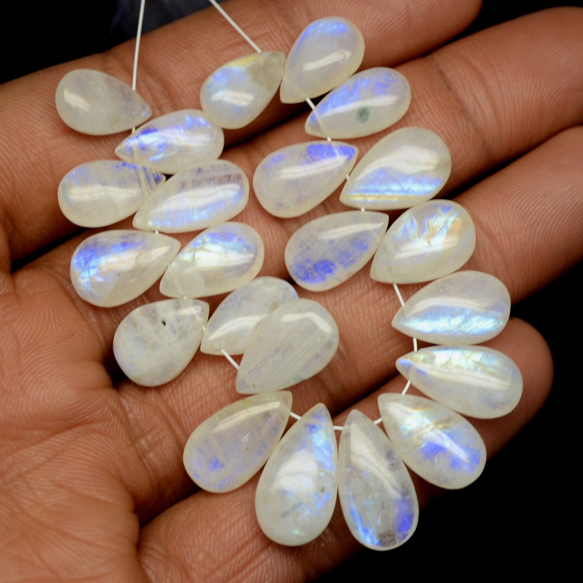 22 Pcs 116 Cts Natural Rainbow Moonstone Briolette AAA Quality Side Drill Loose Gemstone Gift For Her DIY Supplies 12x7-17x9mm 13574