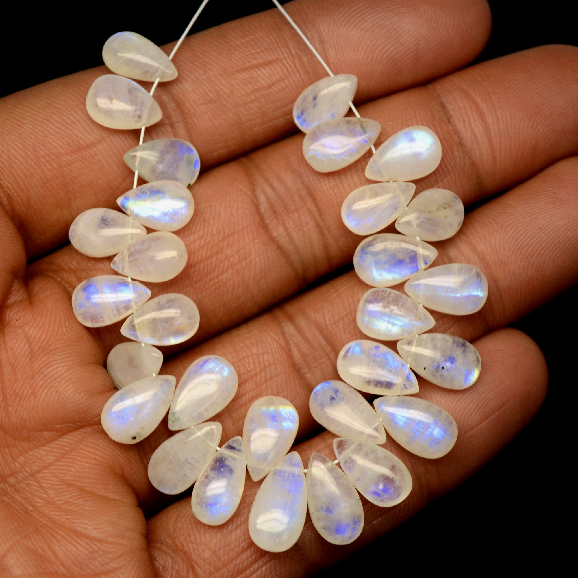 29 Pcs 70 Cts Natural Rainbow Moonstone Briolette AAA Quality Side Drill Loose Gemstone Gift For Her DIY Supplies 9x6-13x6mm R-13575