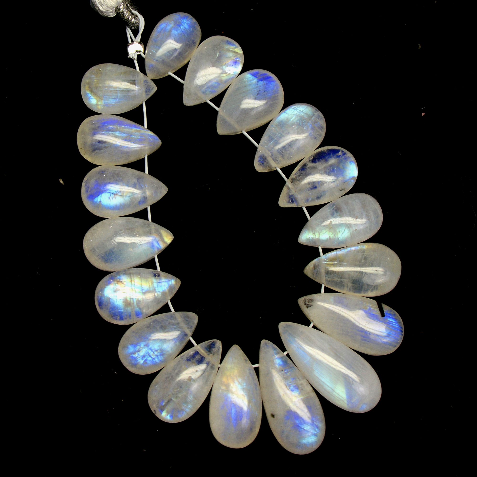18 Pcs 67 Cts Natural Rainbow Moonstone Briolette AAA Quality Side Drill Loose Gemstone Gift For Her DIY Supplies 10x6-16x7mm R-13576
