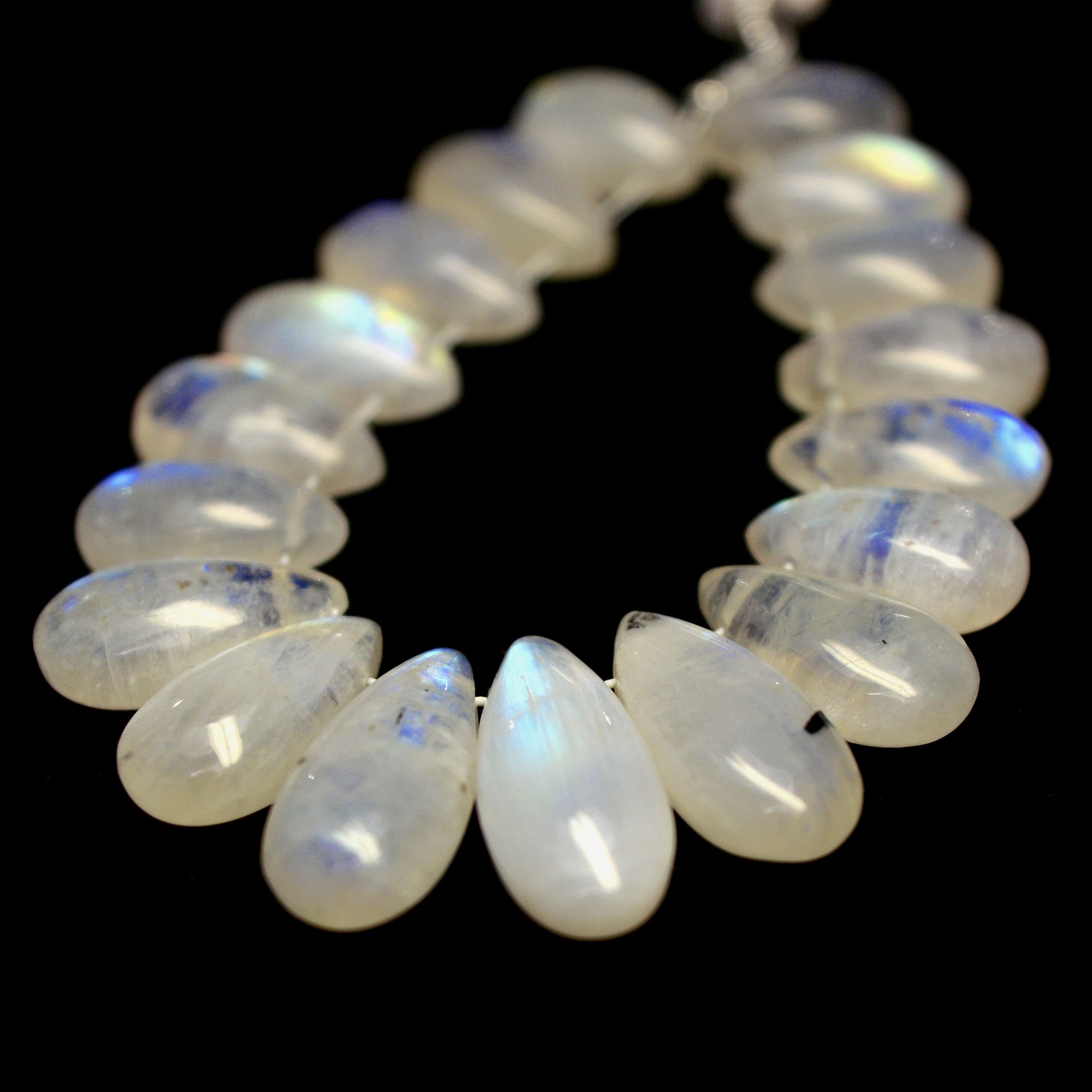 18 Pcs 67 Cts Natural Rainbow Moonstone Briolette AAA Quality Side Drill Loose Gemstone Gift For Her DIY Supplies 10x6-16x7mm 13576