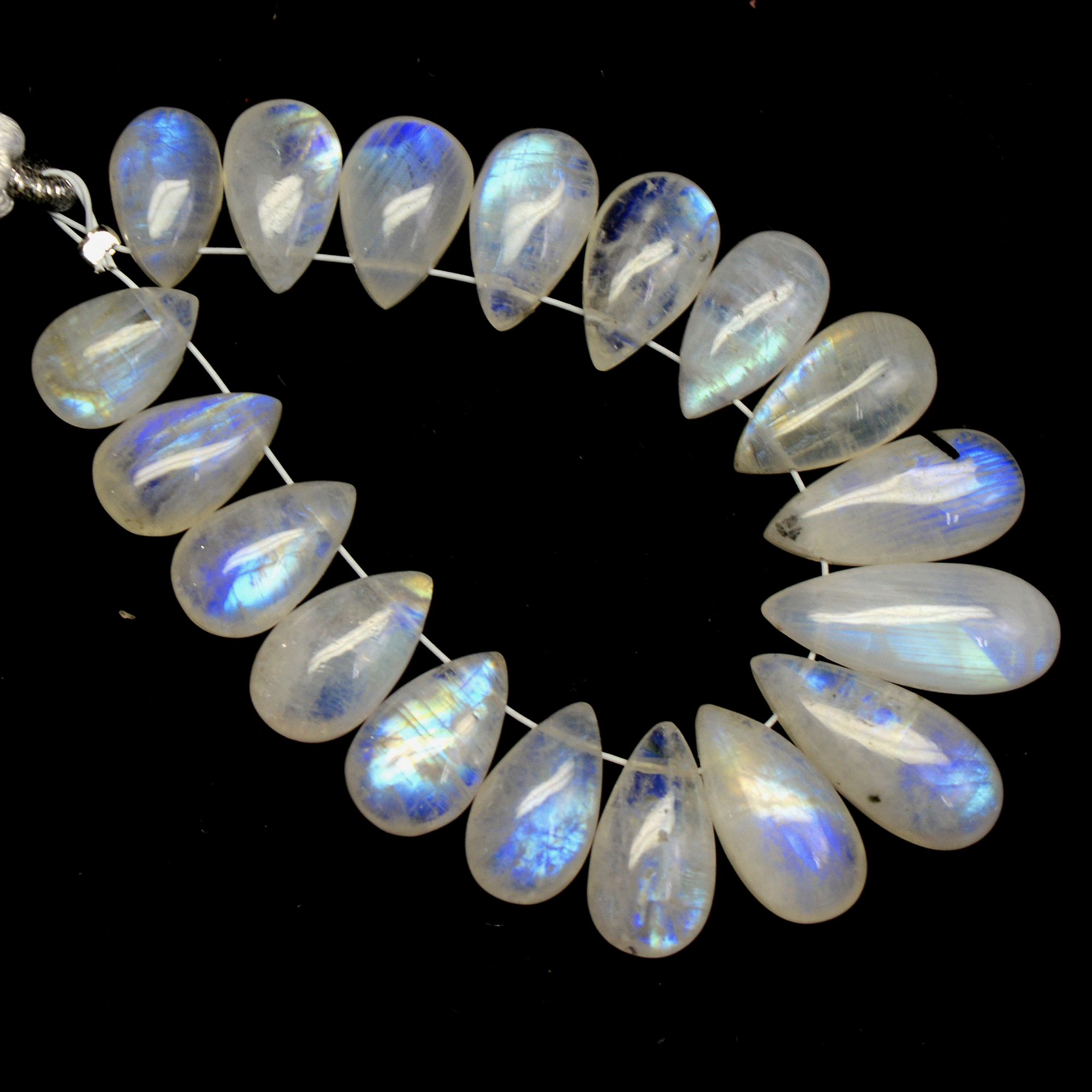 18 Pcs 67 Cts Natural Rainbow Moonstone Briolette AAA Quality Side Drill Loose Gemstone Gift For Her DIY Supplies 10x6-16x7mm R-13576