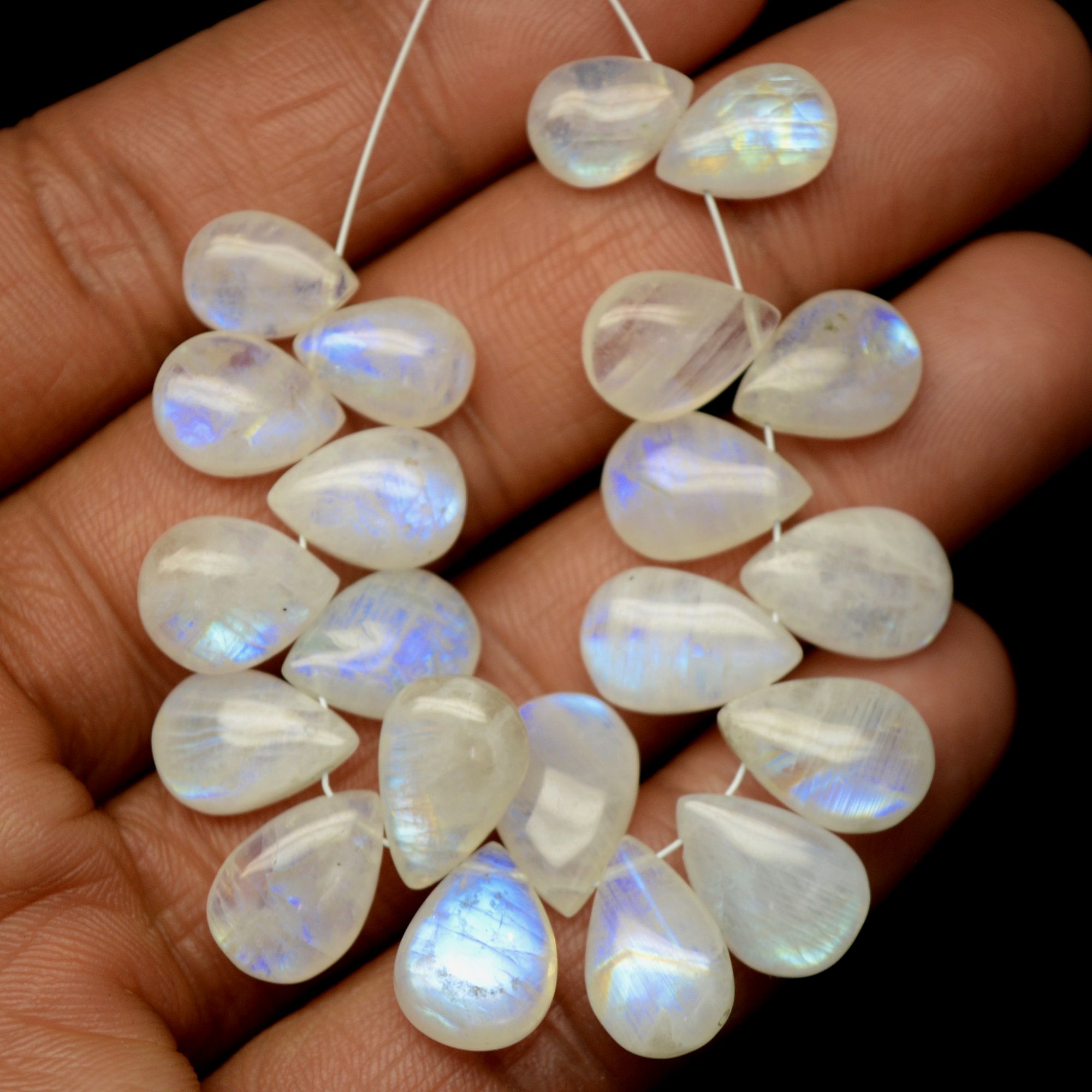 21 Pcs 96 Cts Natural Rainbow Moonstone Briolette AAA Quality Side Drill Loose Gemstone Gift For Her DIY Supplies 10x7-14x9mm 13577