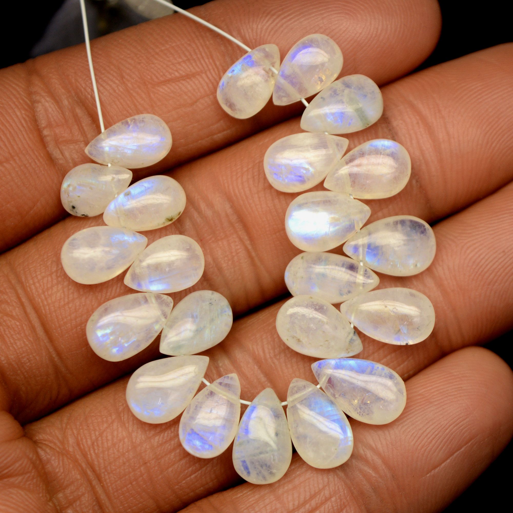 23 Pcs 53 Cts Natural Rainbow Moonstone Briolette AAA Quality Side Drill Loose Gemstone Gift For Her DIY Supplies 9x5-11x6mm R-13578