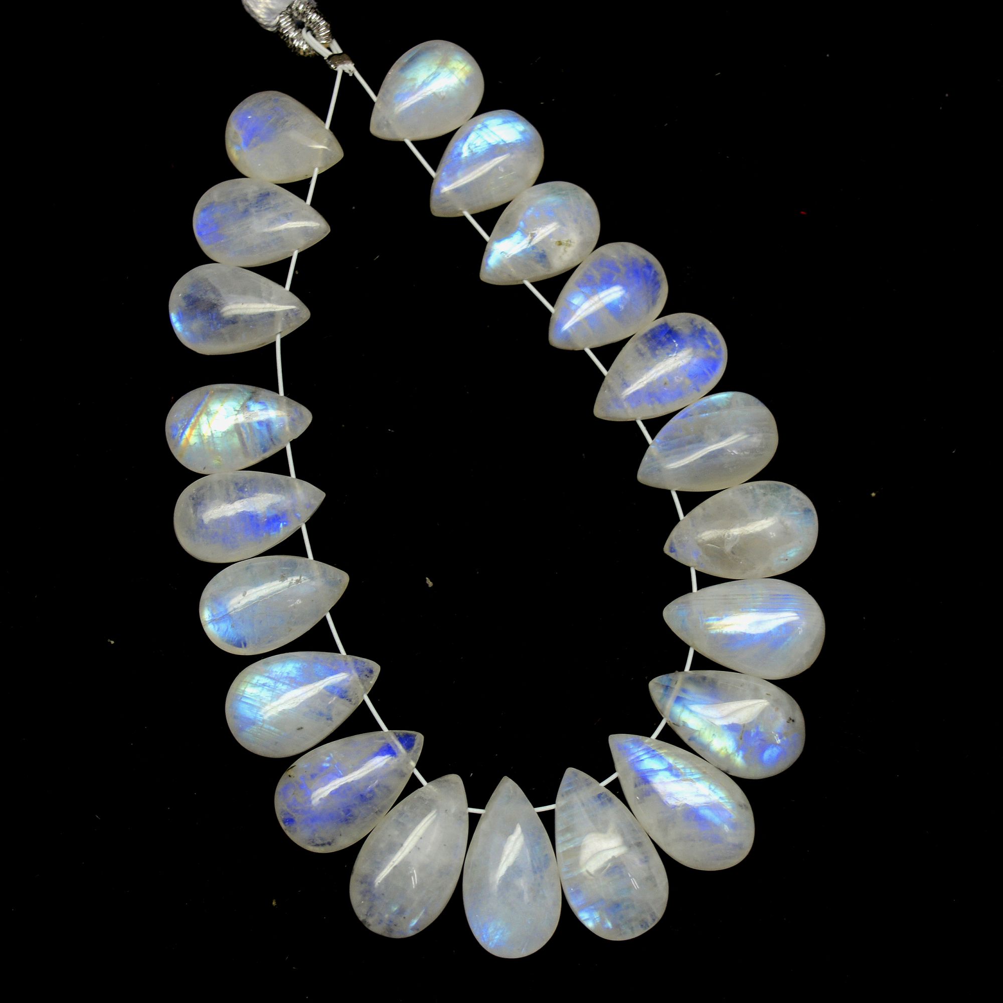 21 Pcs 91 Cts Natural Rainbow Moonstone Briolette AAA Quality Side Drill Loose Gemstone Gift For Her DIY Supplies 11x8-15x8mm R-13580