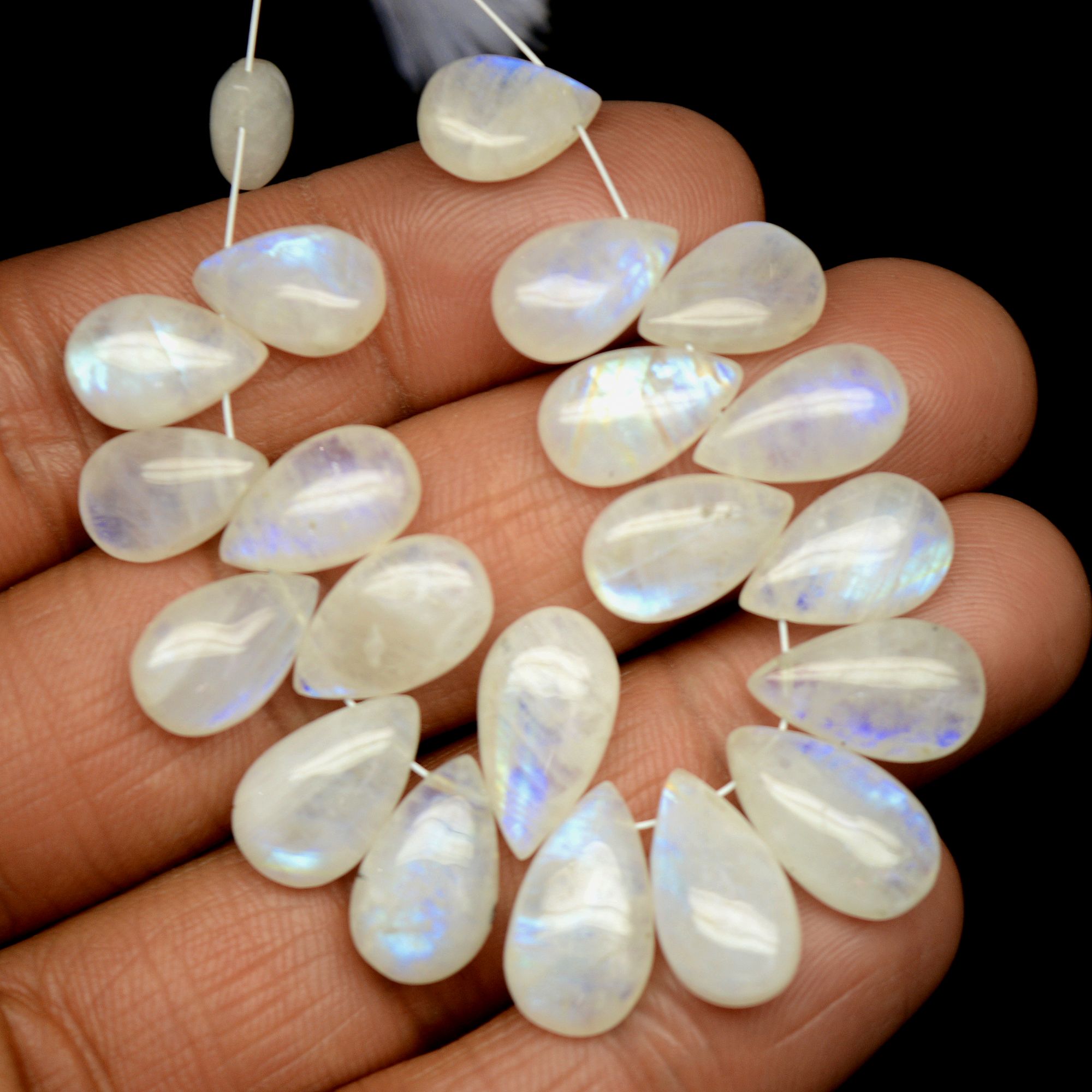 21 Pcs 91 Cts Natural Rainbow Moonstone Briolette AAA Quality Side Drill Loose Gemstone Gift For Her DIY Supplies 11x8-15x8mm R-13580