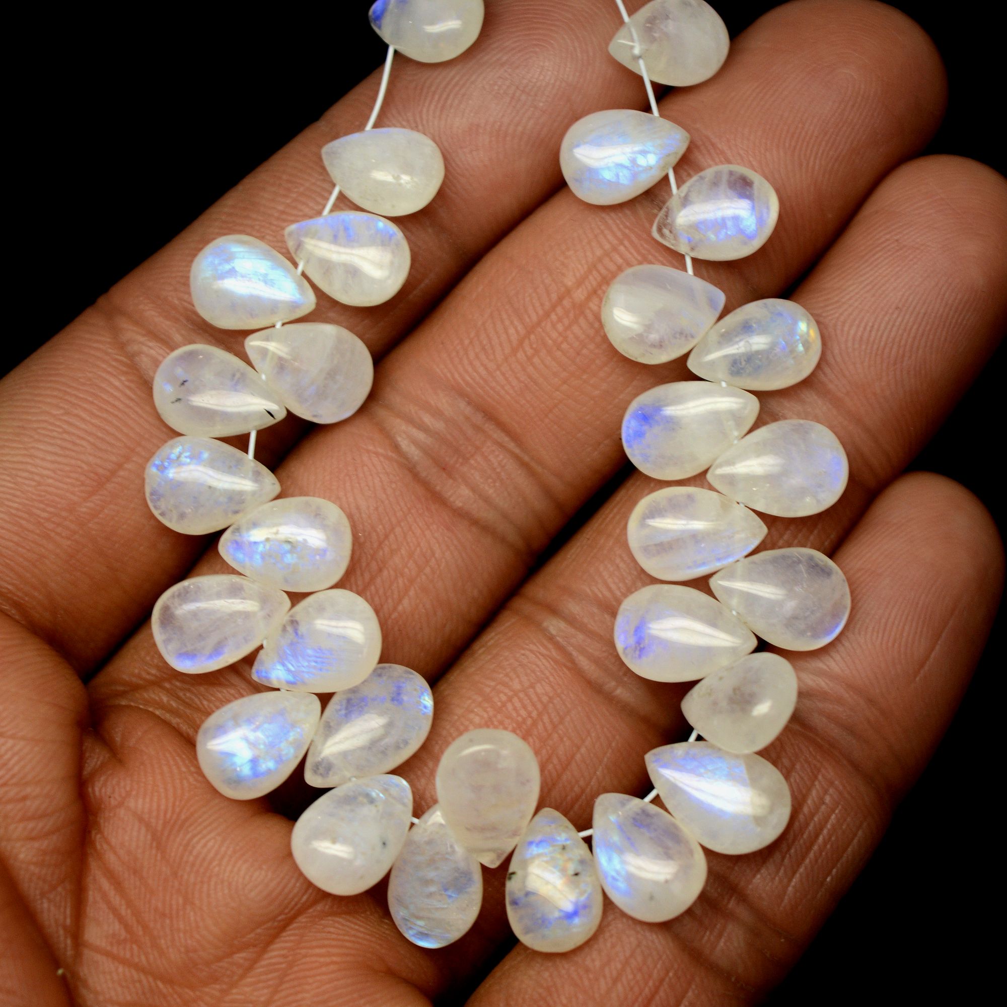29 Pcs 73 Cts Natural Rainbow Moonstone Briolette AAA Quality Side Drill Loose Gemstone Gift For Her DIY Supplies 9x6-11x7mm R-13581