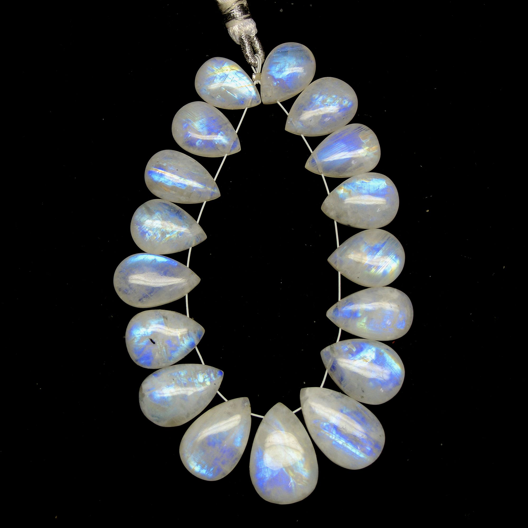 17 Pcs 157 Cts Natural Rainbow Moonstone Briolette AAA Quality Side Drill Loose Gemstone Gift For Her DIY Supplies 14x9-20x12mm 13582