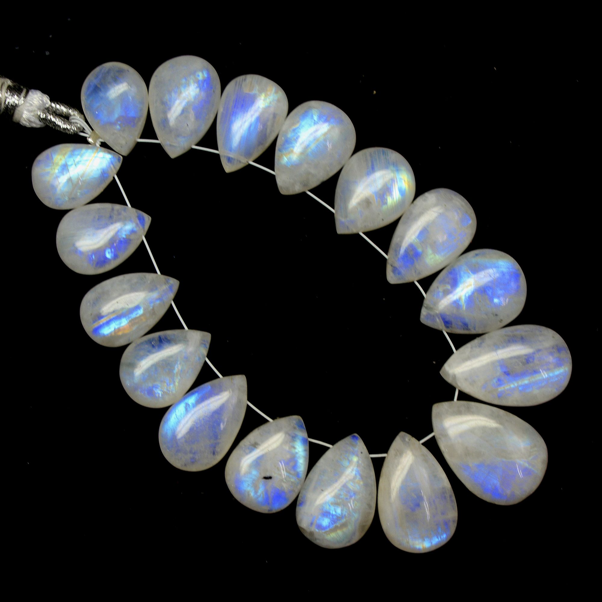 17 Pcs 157 Cts Natural Rainbow Moonstone Briolette AAA Quality Side Drill Loose Gemstone Gift For Her DIY Supplies 14x9-20x12mm 13582