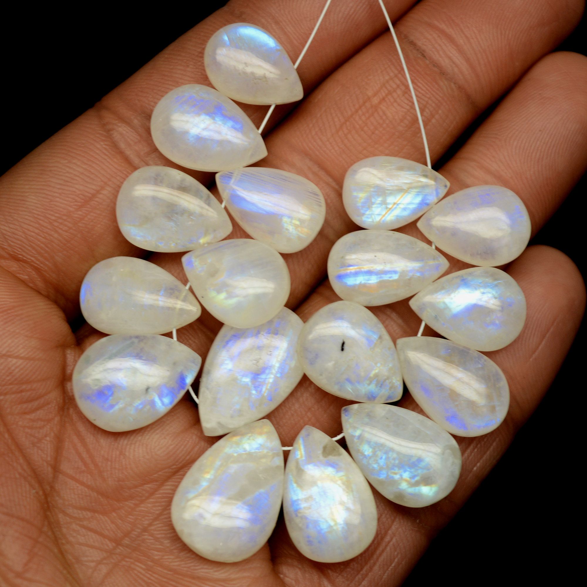 17 Pcs 157 Cts Natural Rainbow Moonstone Briolette AAA Quality Side Drill Loose Gemstone Gift For Her DIY Supplies 14x9-20x12mm 13582