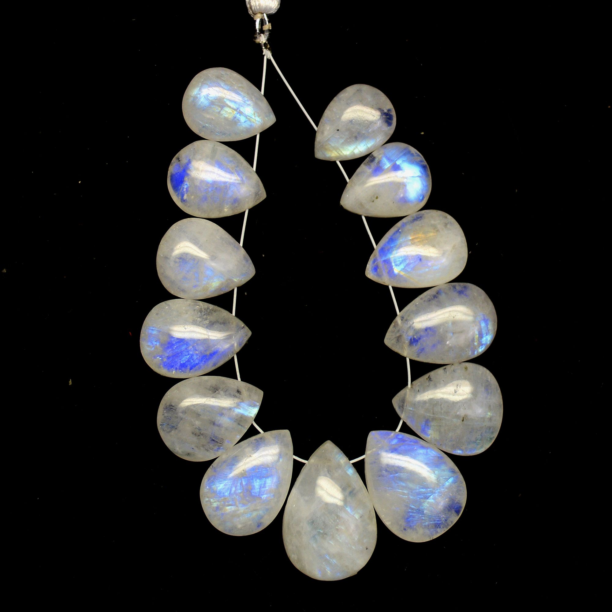 13 Pcs 124 Cts Natural Rainbow Moonstone Briolette AAA Quality Side Drill Loose Gemstone Gift For Her DIY Supplies 13x9-20x13mm 13586