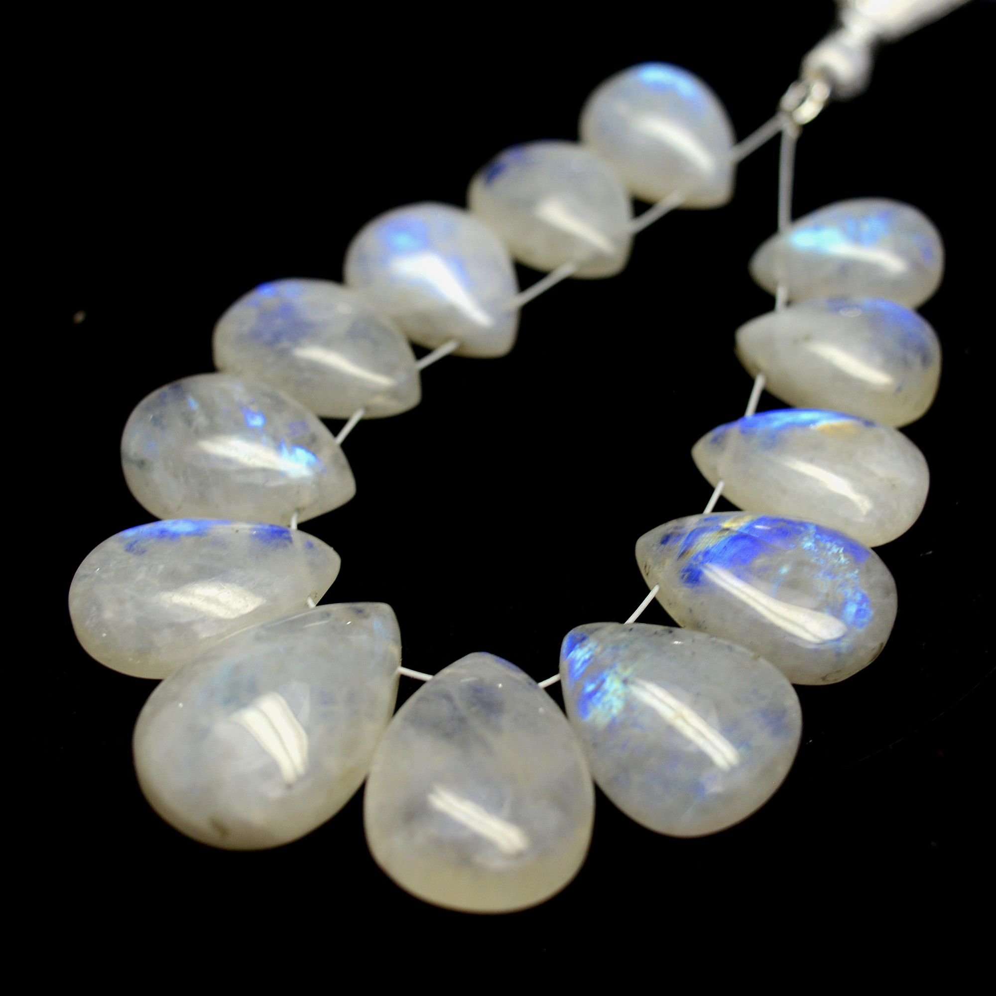 13 Pcs 124 Cts Natural Rainbow Moonstone Briolette AAA Quality Side Drill Loose Gemstone Gift For Her DIY Supplies 13x9-20x13mm 13586