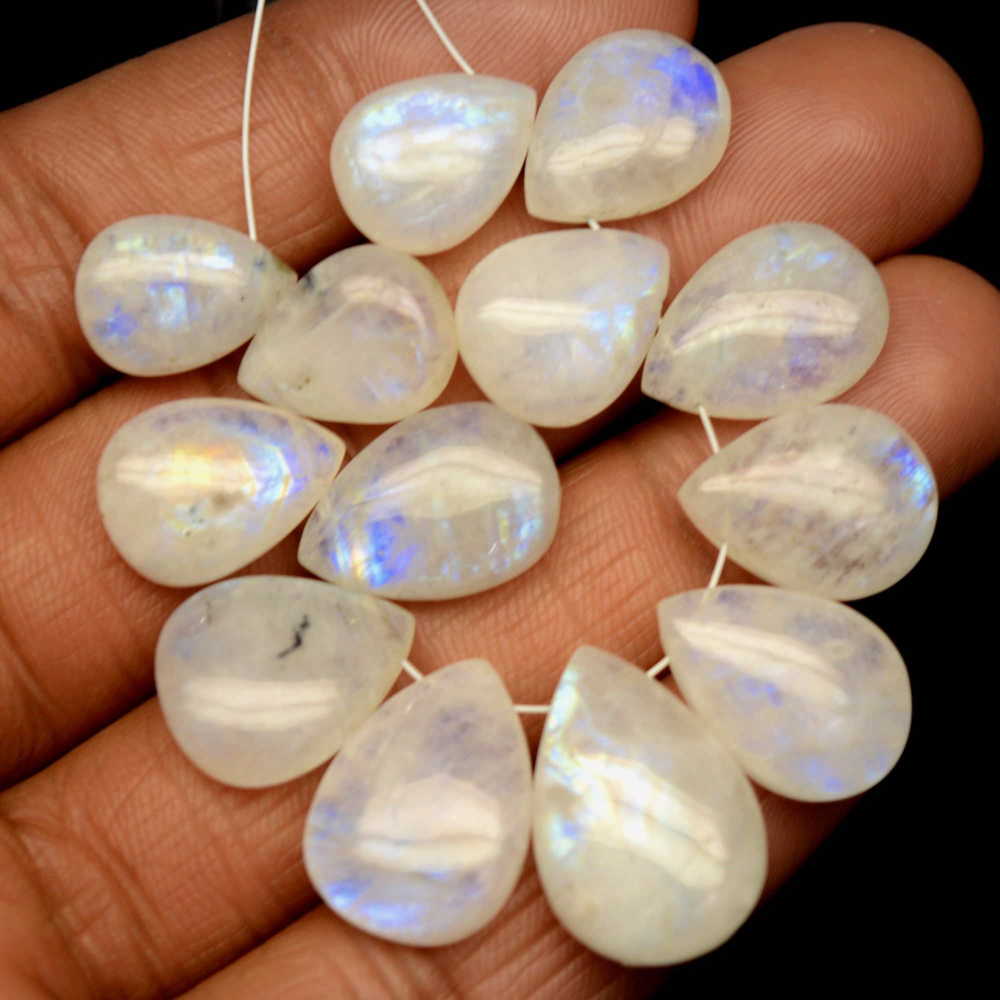 13 Pcs 124 Cts Natural Rainbow Moonstone Briolette AAA Quality Side Drill Loose Gemstone Gift For Her DIY Supplies 13x9-20x13mm 13586