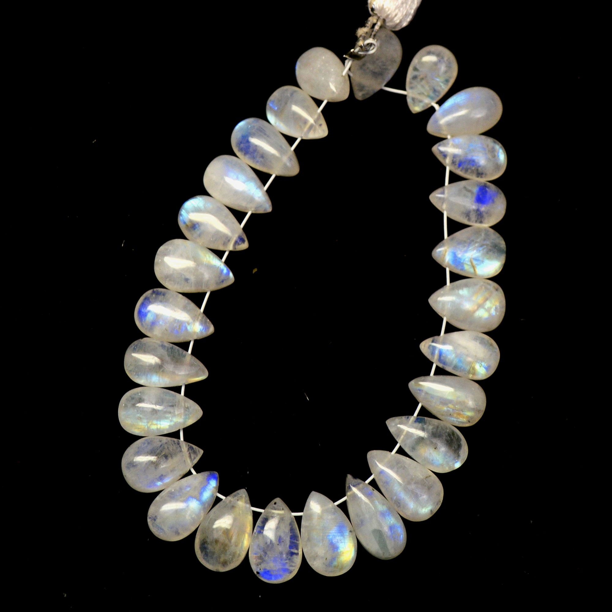 26 Pcs 57 Cts Natural Rainbow Moonstone Briolette AAA Quality Side Drill Loose Gemstone Gift For Her DIY Supplies 8x5-11x5mm 13587