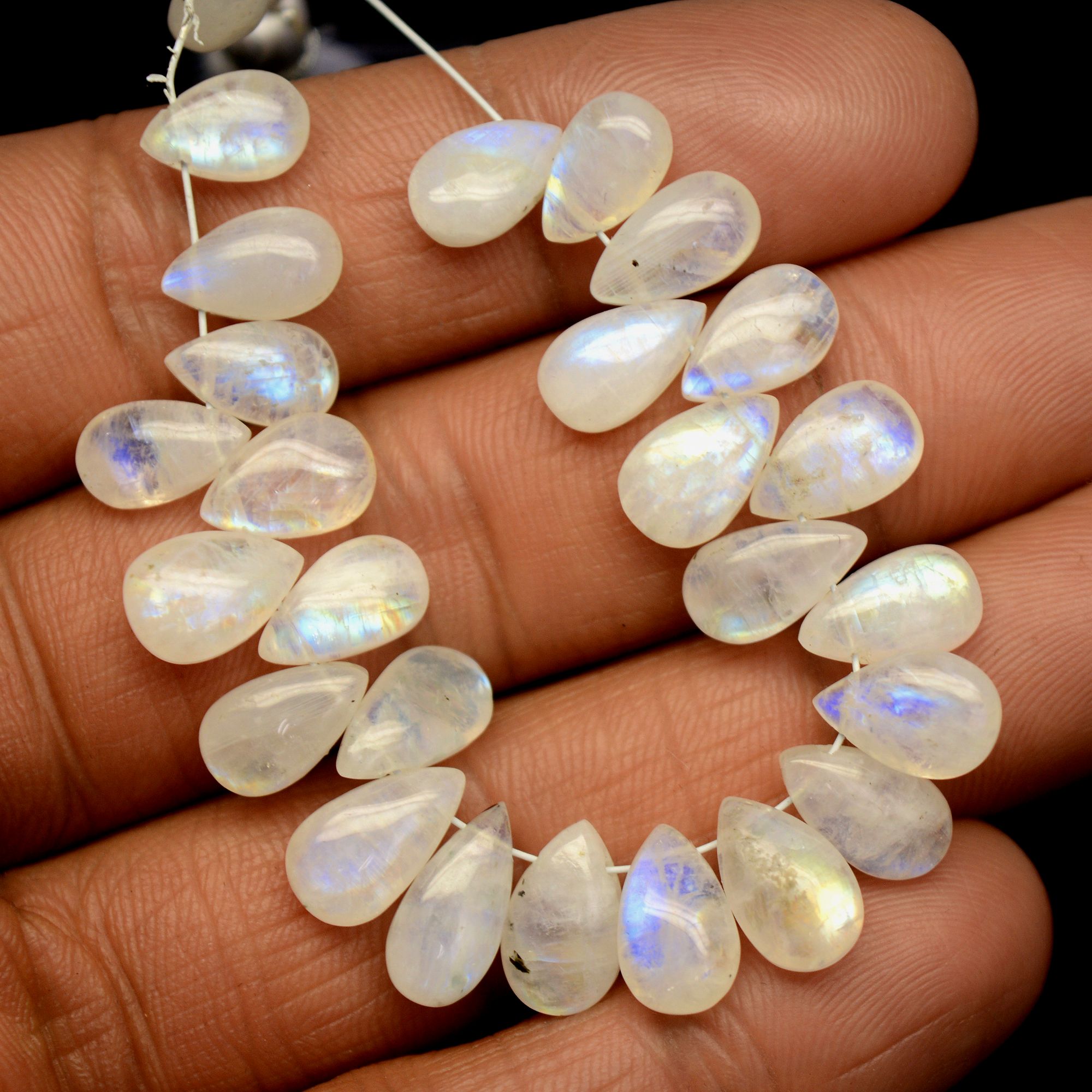 26 Pcs 57 Cts Natural Rainbow Moonstone Briolette AAA Quality Side Drill Loose Gemstone Gift For Her DIY Supplies 8x5-11x5mm 13587