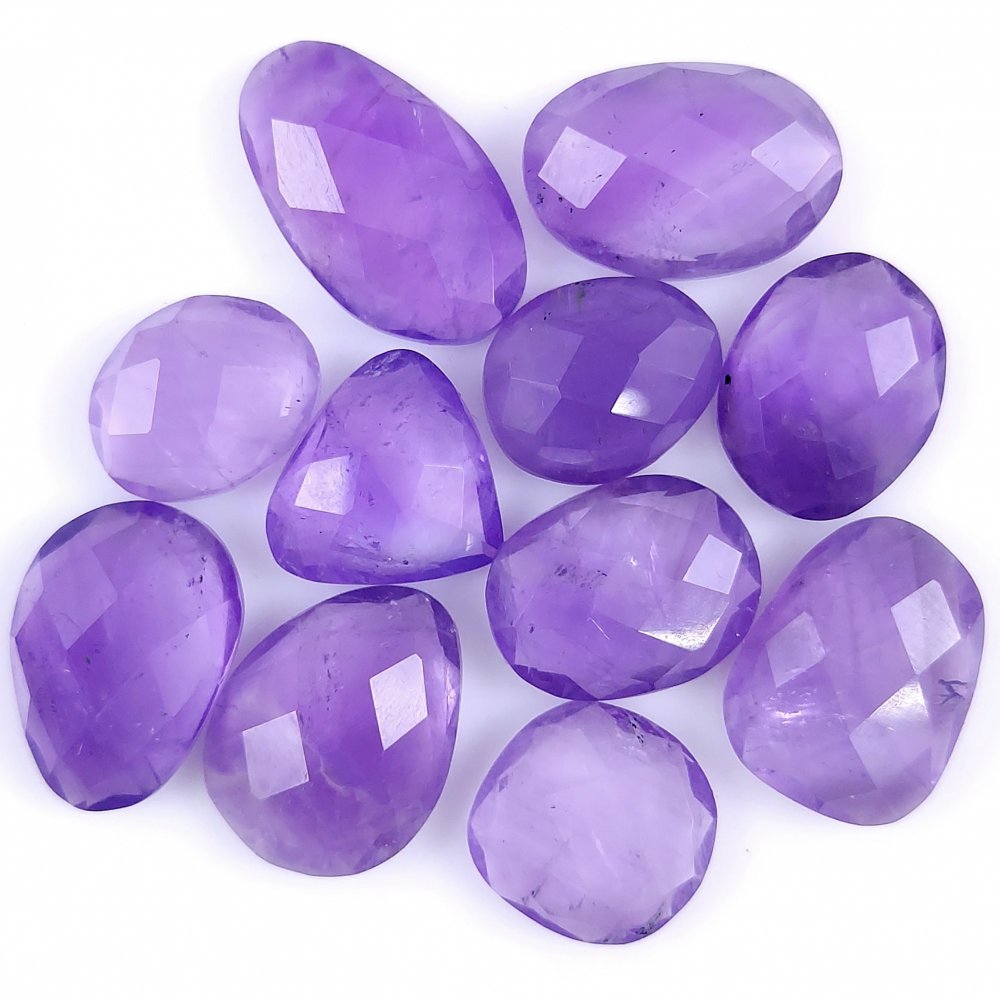 11Pcs 90Cts. Natural Amethyst Faceted Cabochon Loose Gemstone For Jewelry#136