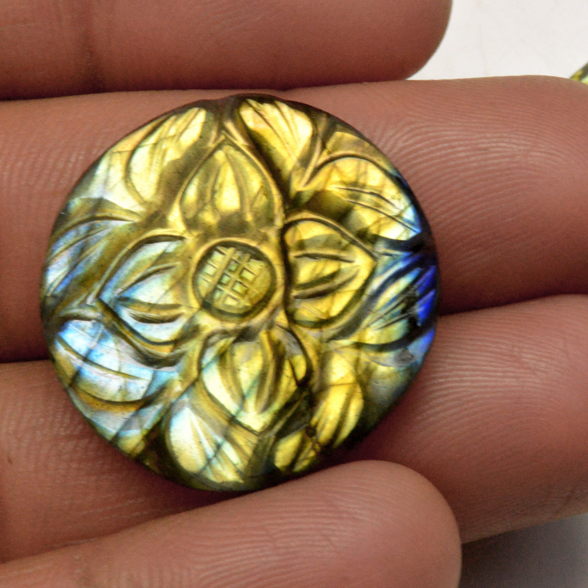 2 Pcs 69 Cts Natural Labradorite Carved Cabochon Blue Flashy Labradorite Carving Gemstone Mix Shape Loose Gemstone Flat Back Labradorite 27x27 27x27mm R-13631