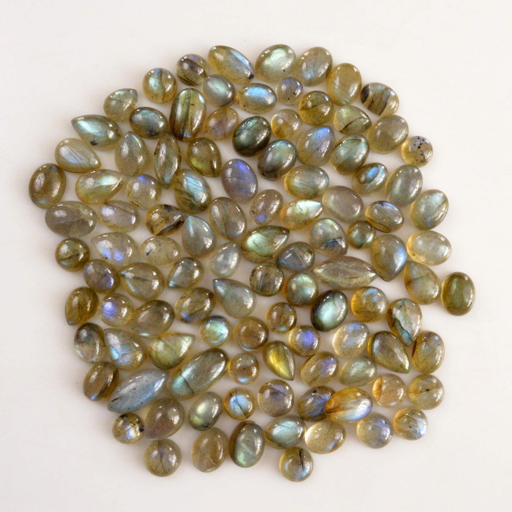 106 Pcs 206 Cts  Natural Labradorite Cabochon Loose Gemstone Jewelry Semi-Precious Healing Crystal Lots 6x6 14x10mm R-13718