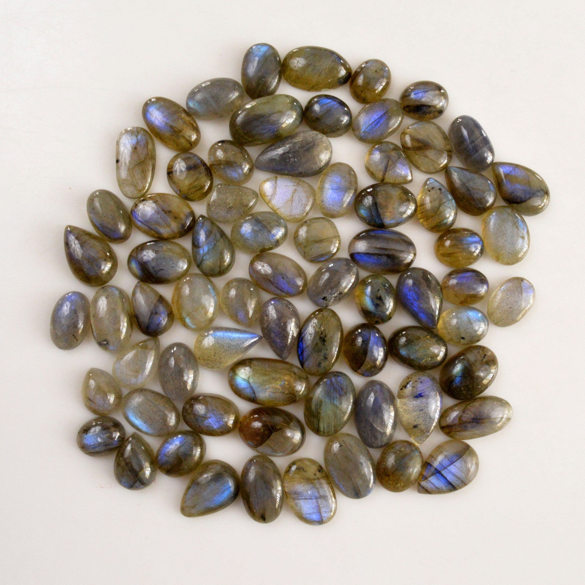 71 Pcs 275 Cts  Natural Labradorite Cabochon Loose Gemstone Jewelry Semi-Precious Healing Crystal Lots 9x9 16x9mm R-13720