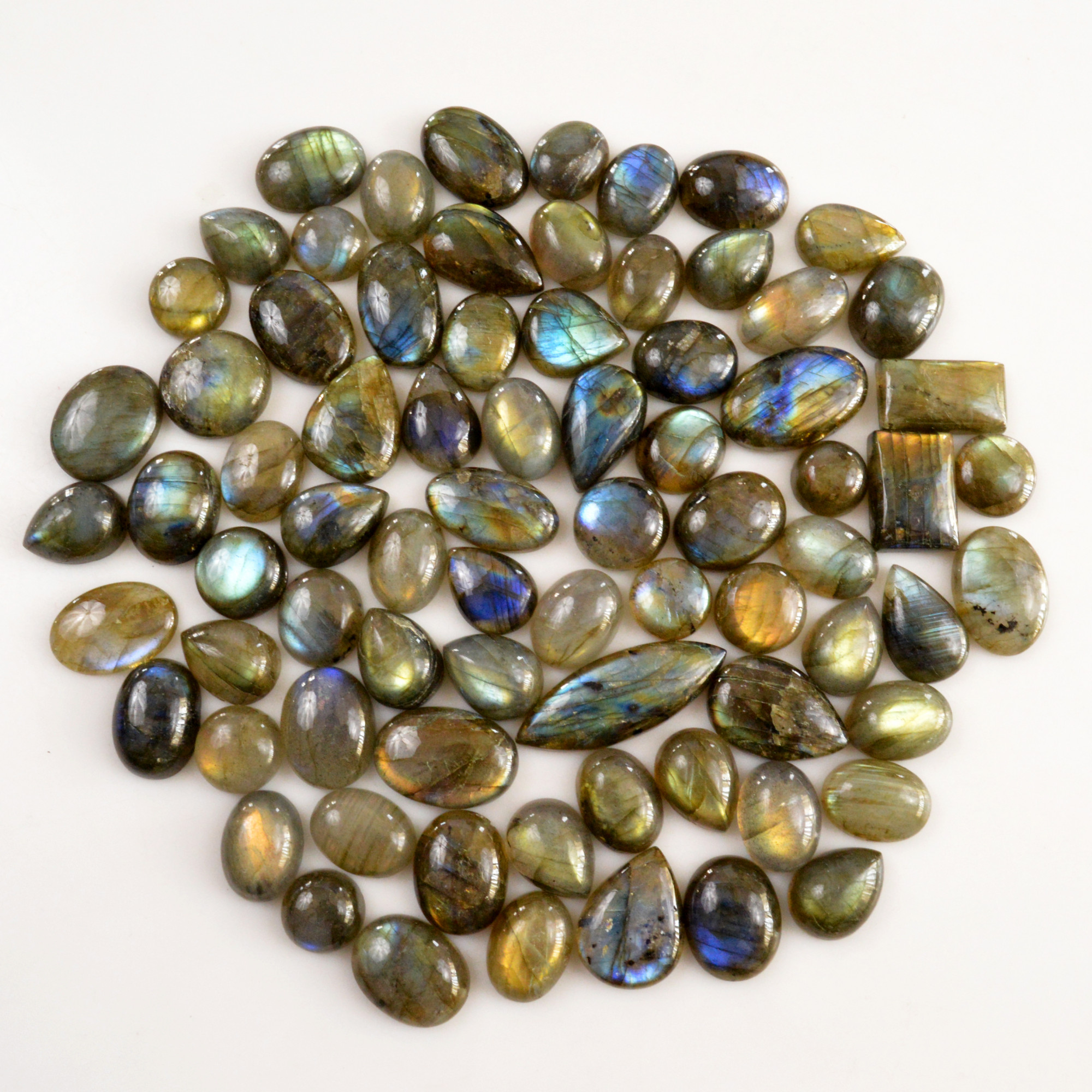 76 Pcs 805 Cts  Natural Labradorite Cabochon Loose Gemstone Jewelry Semi-Precious Healing Crystal Lots 10x10 33x17mm R-13726