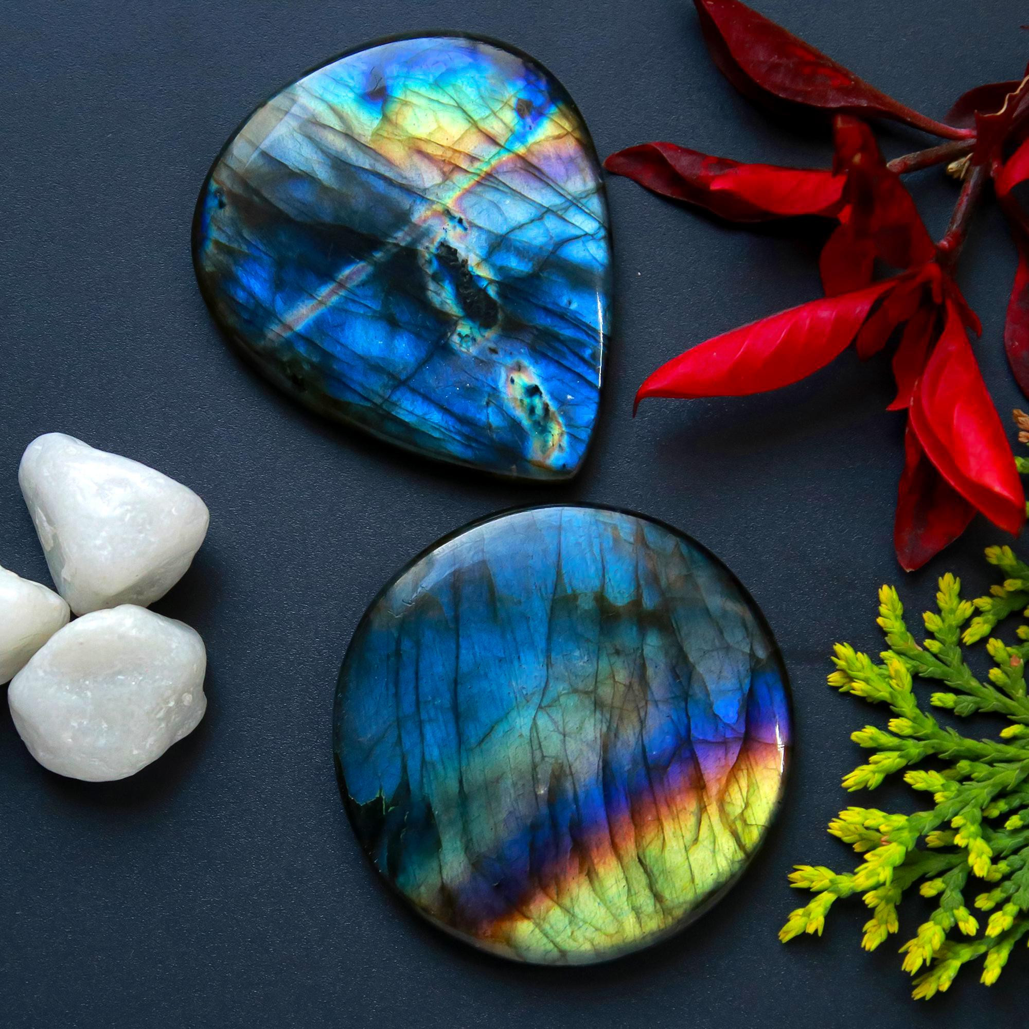 2 Pcs 163 Cts Natural Blue Labradorite Gemstone Cabochon Semi Precious Wholesale Lot Handmade Jewelry Making Supplies Pendant For Her 40x40 41x40mm13795