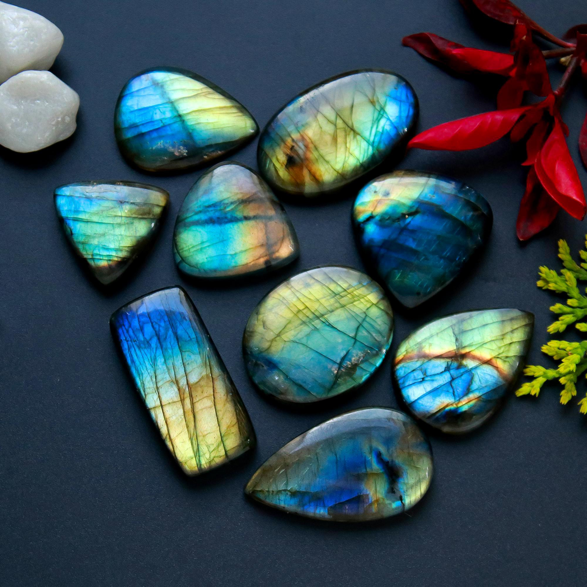 9 Pcs 277 Cts Natural Blue Labradorite Gemstone Cabochon Semi Precious Wholesale Lot Handmade Jewelry Making Supplies Pendant For Her 34x13 26x20mm13796