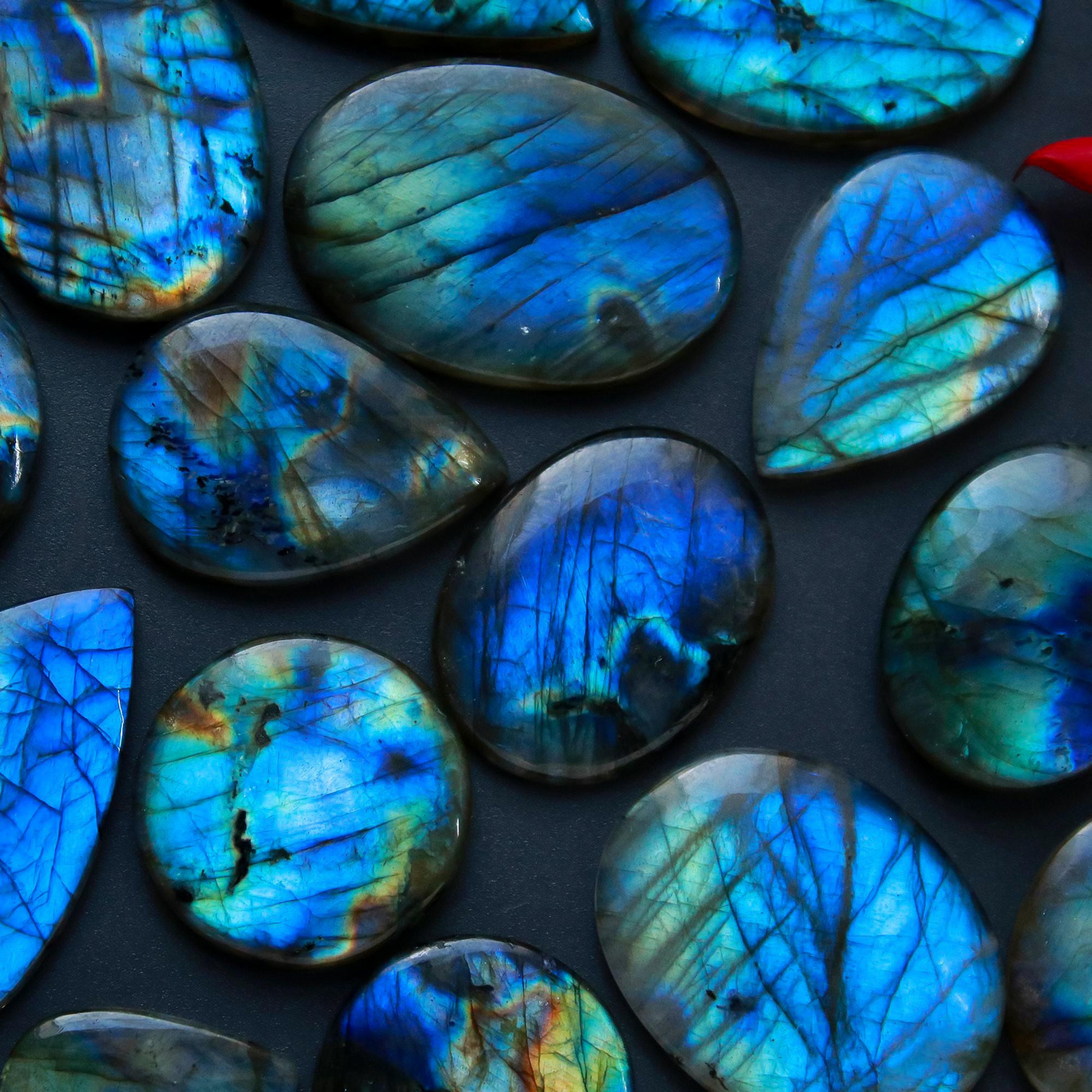 15 Pcs 367 Cts Natural Blue Labradorite Gemstone Cabochon Semi Precious Wholesale Lot Handmade Jewelry Making Supplies Pendant For Her 35x22 20x20mm13797