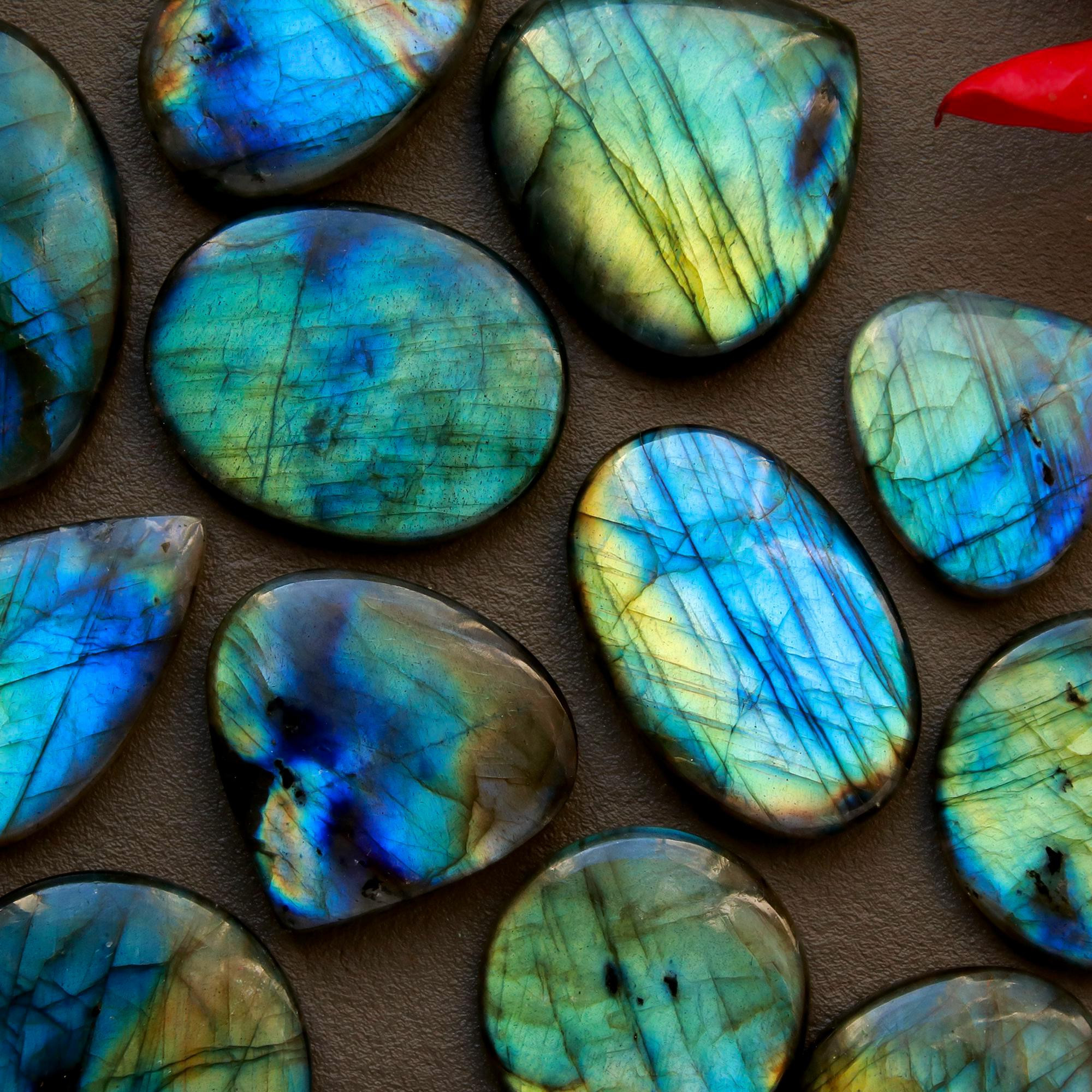 13 Pcs 382 Cts Natural Blue Labradorite Gemstone Cabochon Semi Precious Wholesale Lot Handmade Jewelry Making Supplies Pendant For Her 54x50 22x22mm13798