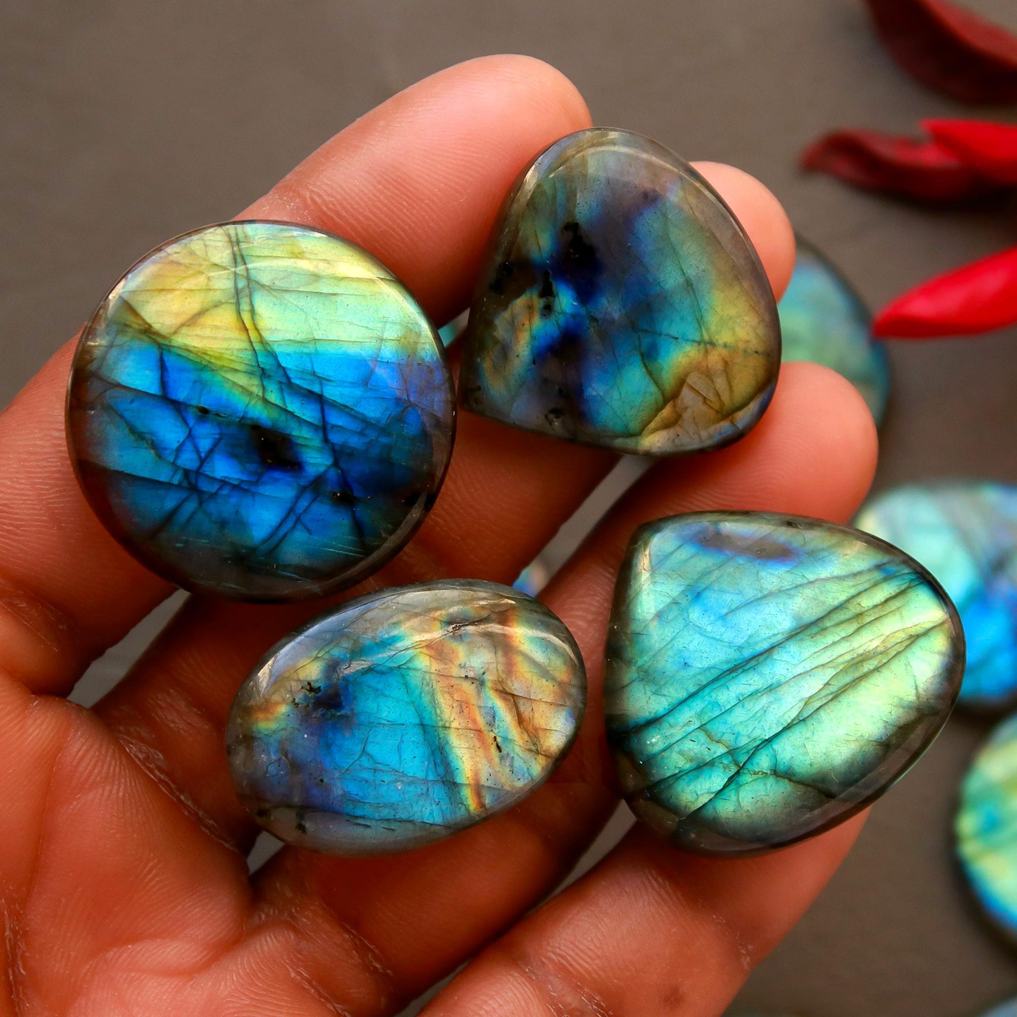 13 Pcs 382 Cts Natural Blue Labradorite Gemstone Cabochon Semi Precious Wholesale Lot Handmade Jewelry Making Supplies Pendant For Her 54x50 22x22mm13798