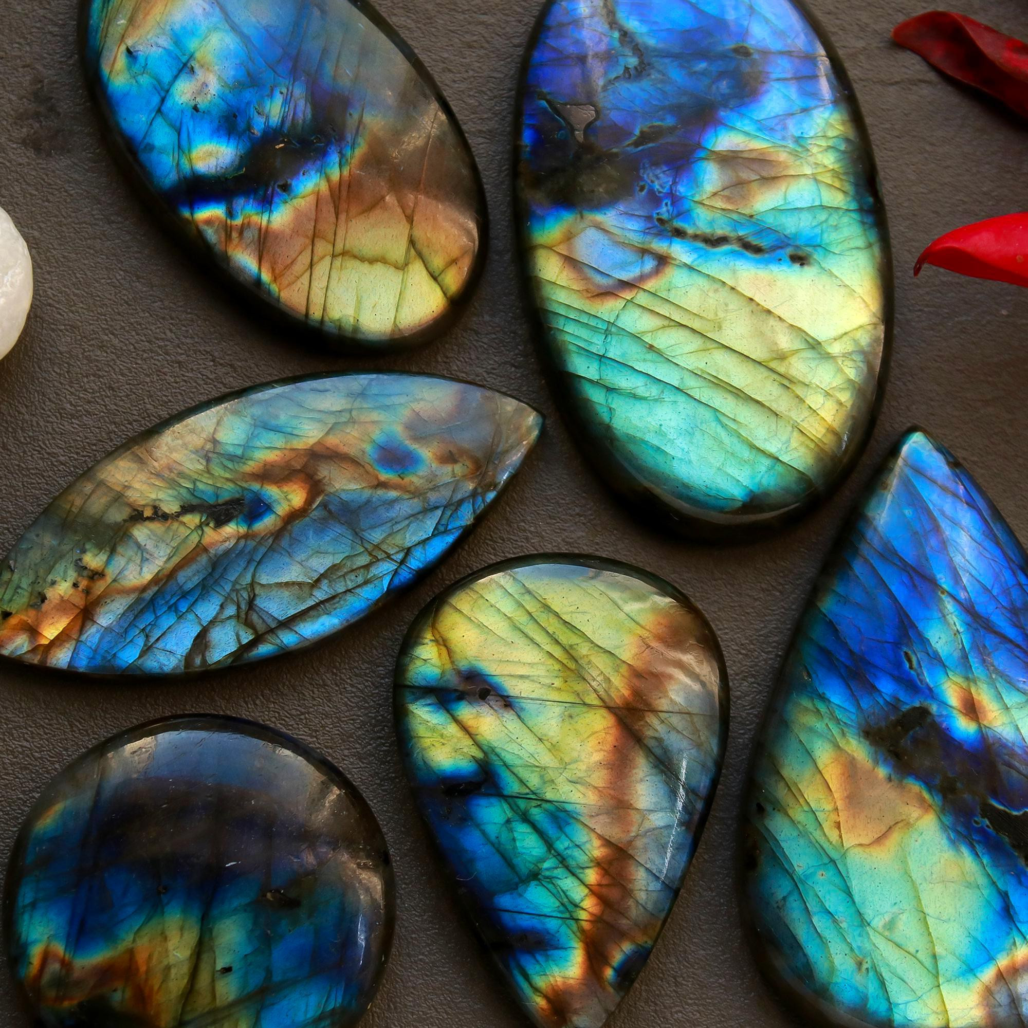 6 Pcs 381 Cts Natural Blue Labradorite Gemstone Cabochon Semi Precious Wholesale Lot Handmade Jewelry Making Supplies Pendant For Her 50x30 30x30mm13799