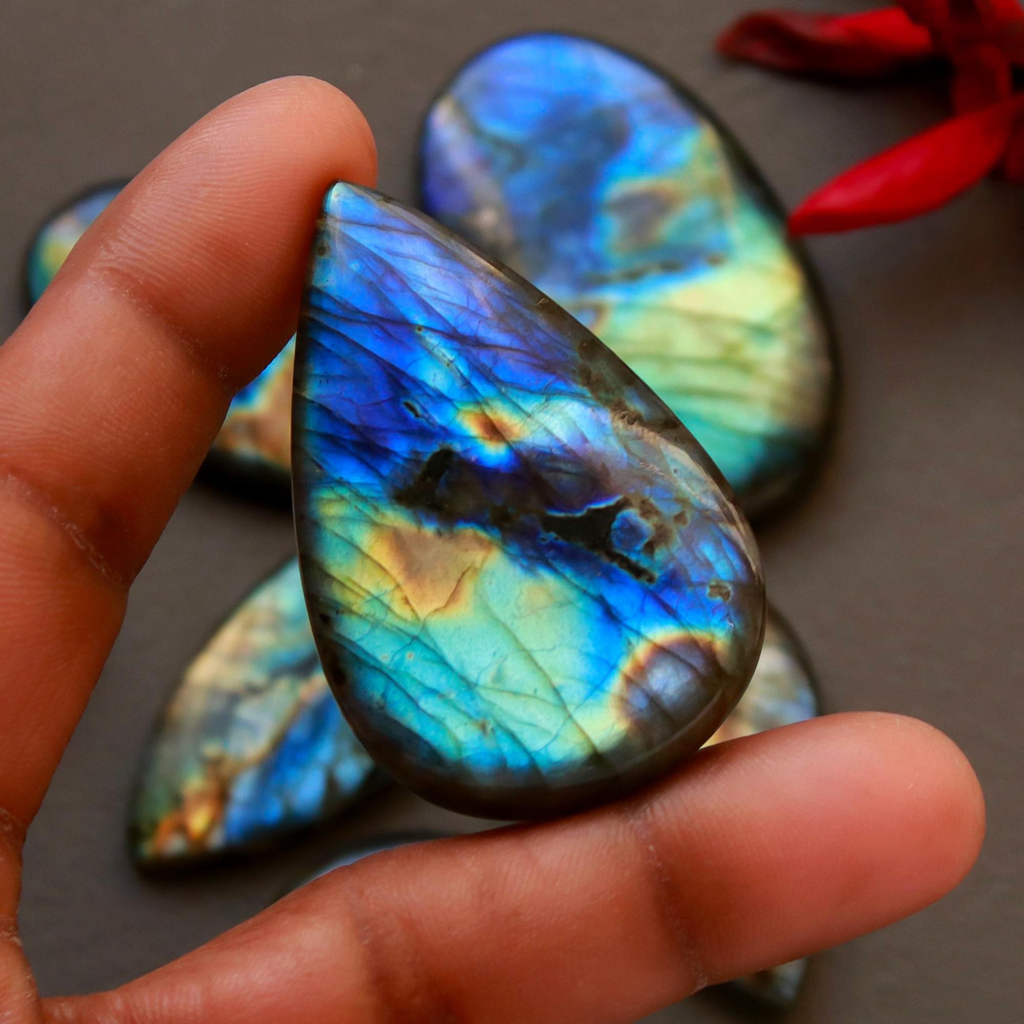 6 Pcs 381 Cts Natural Blue Labradorite Gemstone Cabochon Semi Precious Wholesale Lot Handmade Jewelry Making Supplies Pendant For Her 50x30 30x30mm13799