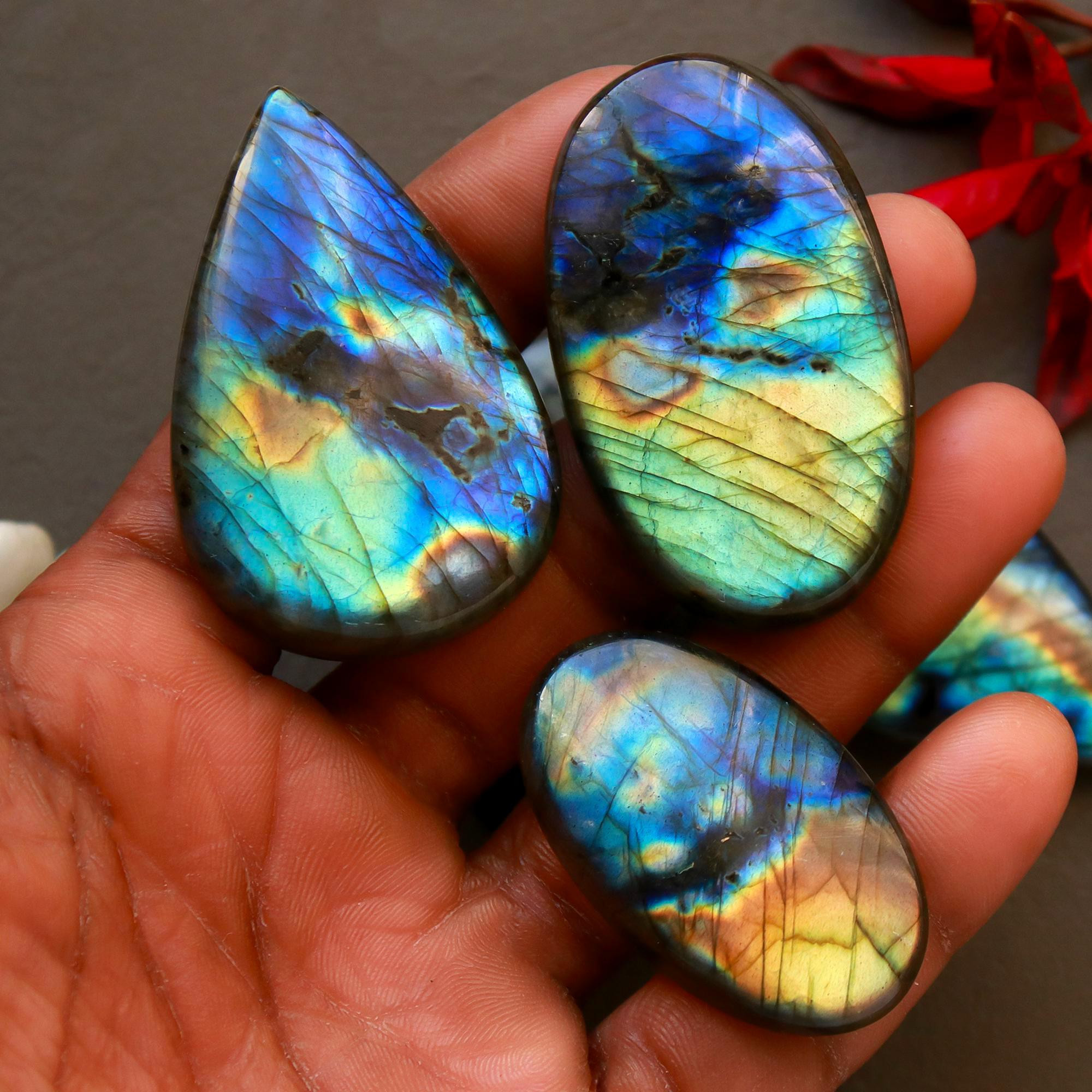 6 Pcs 381 Cts Natural Blue Labradorite Gemstone Cabochon Semi Precious Wholesale Lot Handmade Jewelry Making Supplies Pendant For Her 50x30 30x30mm13799