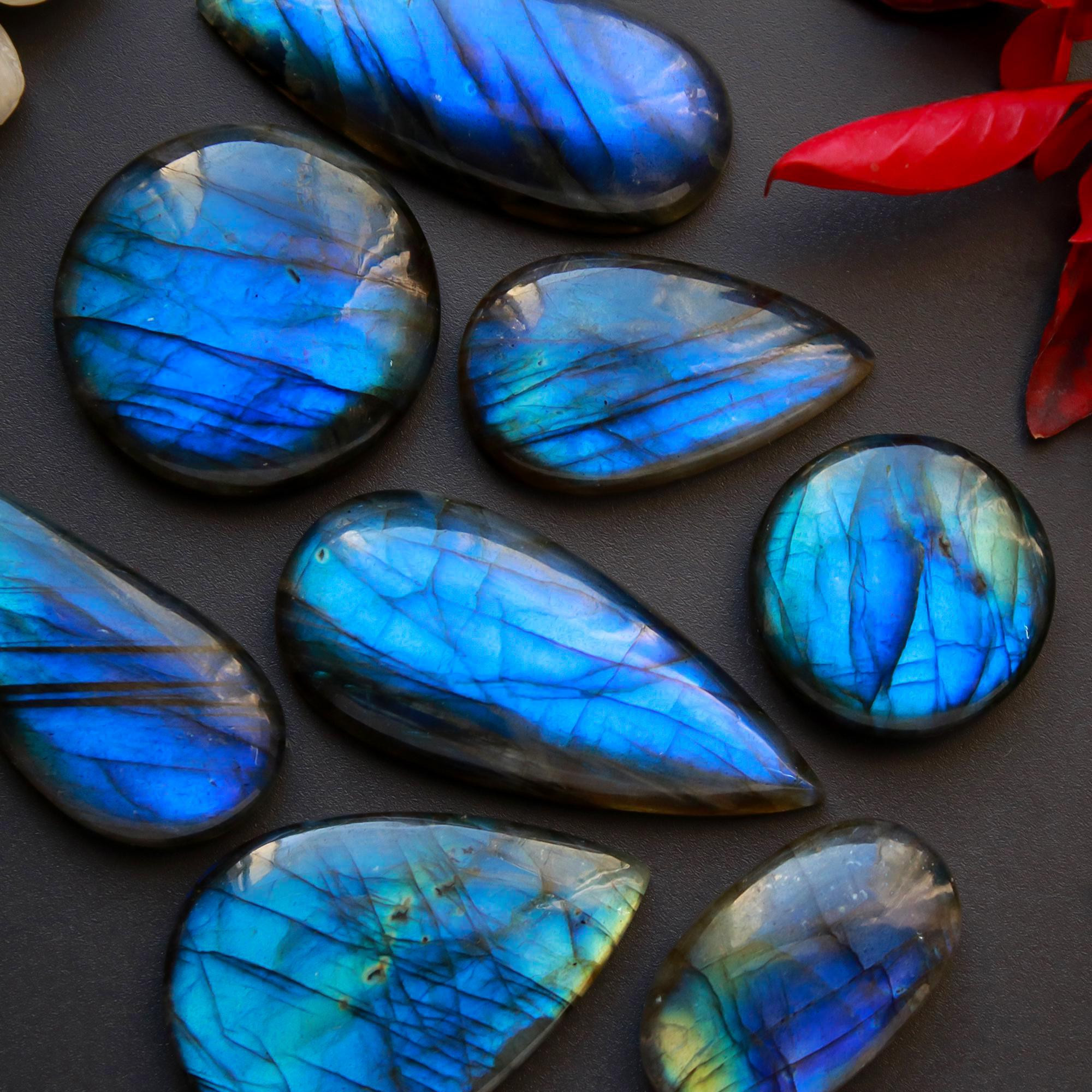8 Pcs 246 Cts Natural Blue Labradorite Gemstone Cabochon Semi Precious Wholesale Lot Handmade Jewelry Making Supplies Pendant For Her 40x19 30x19mm13800