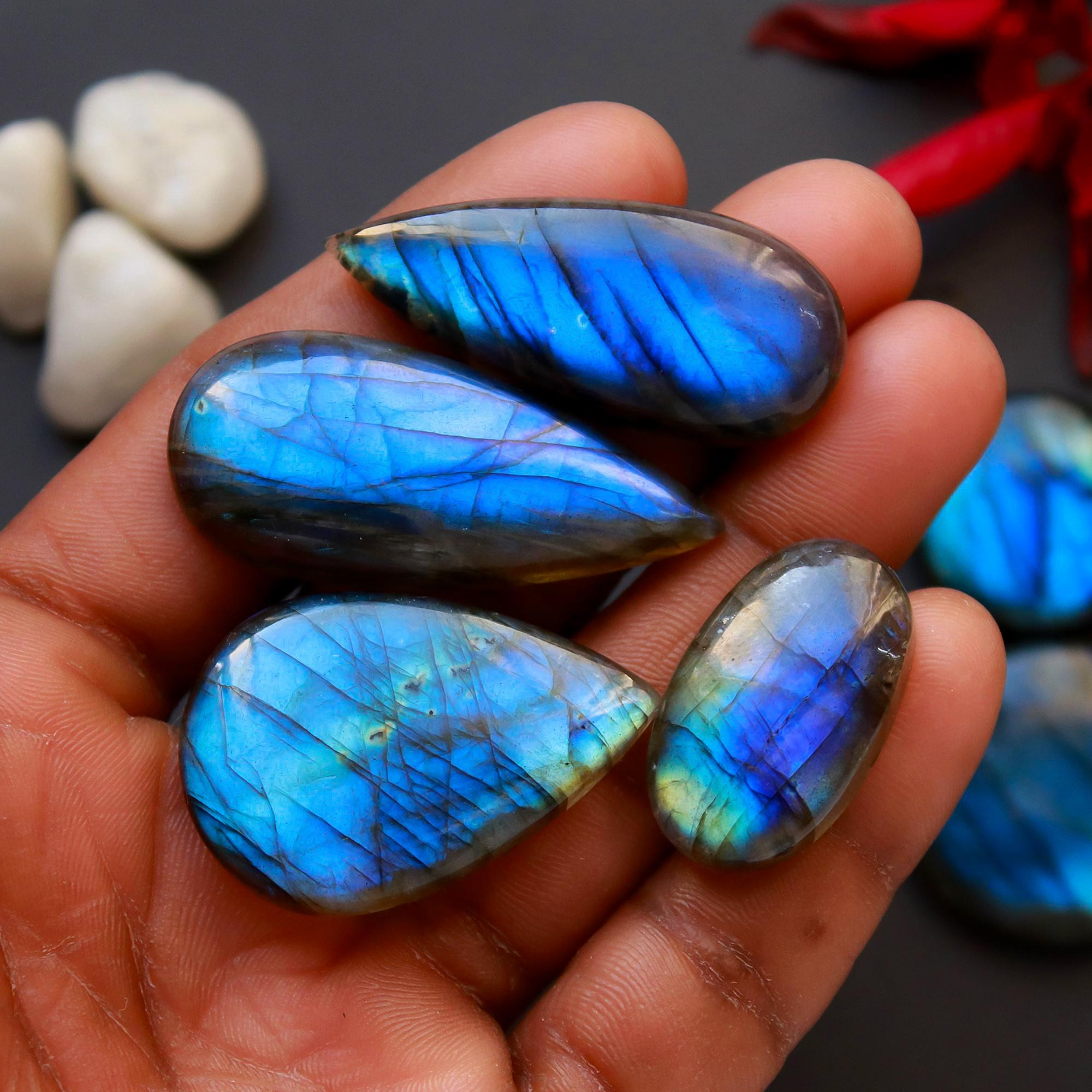 8 Pcs 246 Cts Natural Blue Labradorite Gemstone Cabochon Semi Precious Wholesale Lot Handmade Jewelry Making Supplies Pendant For Her 40x19 30x19mm13800