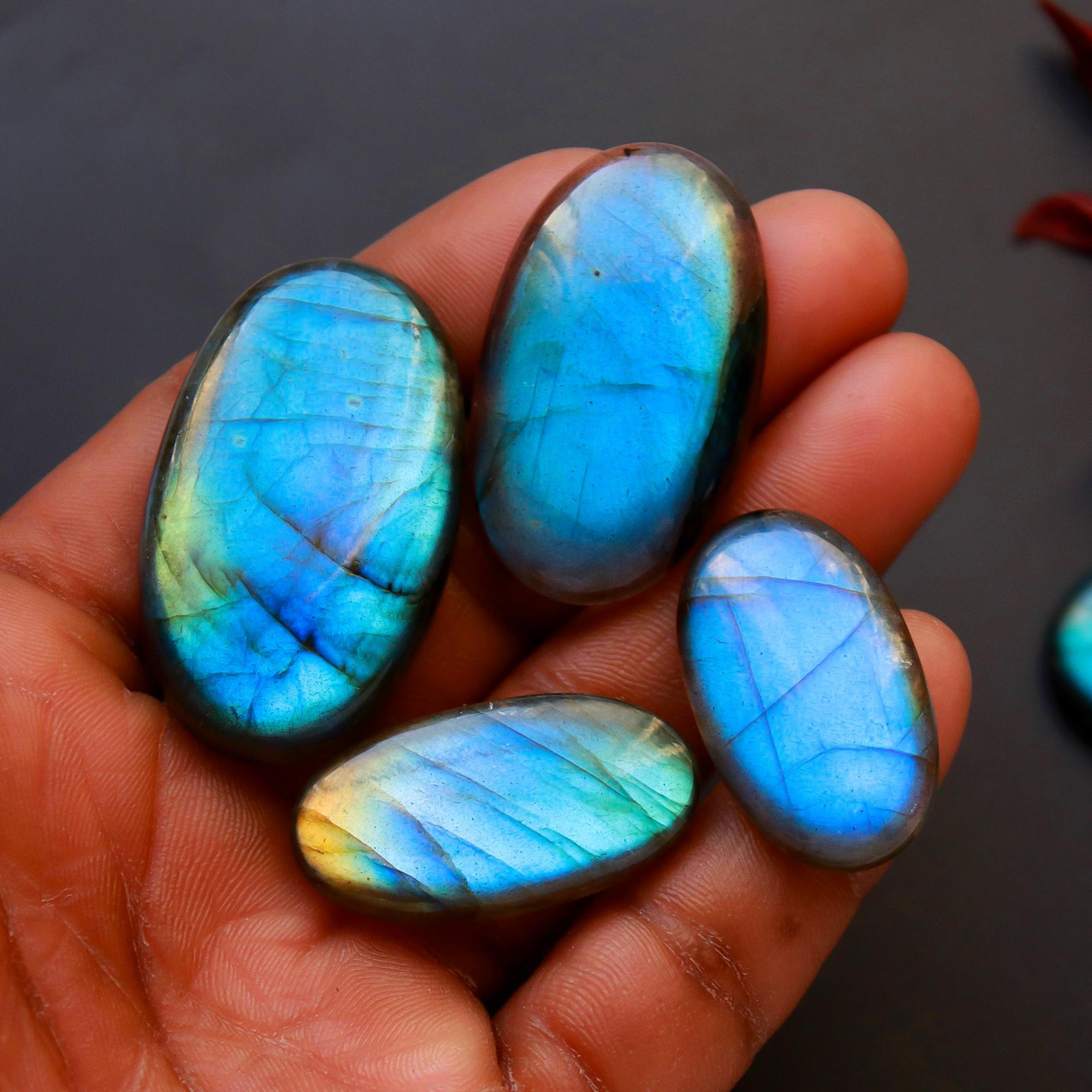 6 Pcs 216 Cts Natural Blue Labradorite Gemstone Cabochon Semi Precious Wholesale Lot Handmade Jewelry Making Supplies Pendant For Her 40x25 30x19mm13801