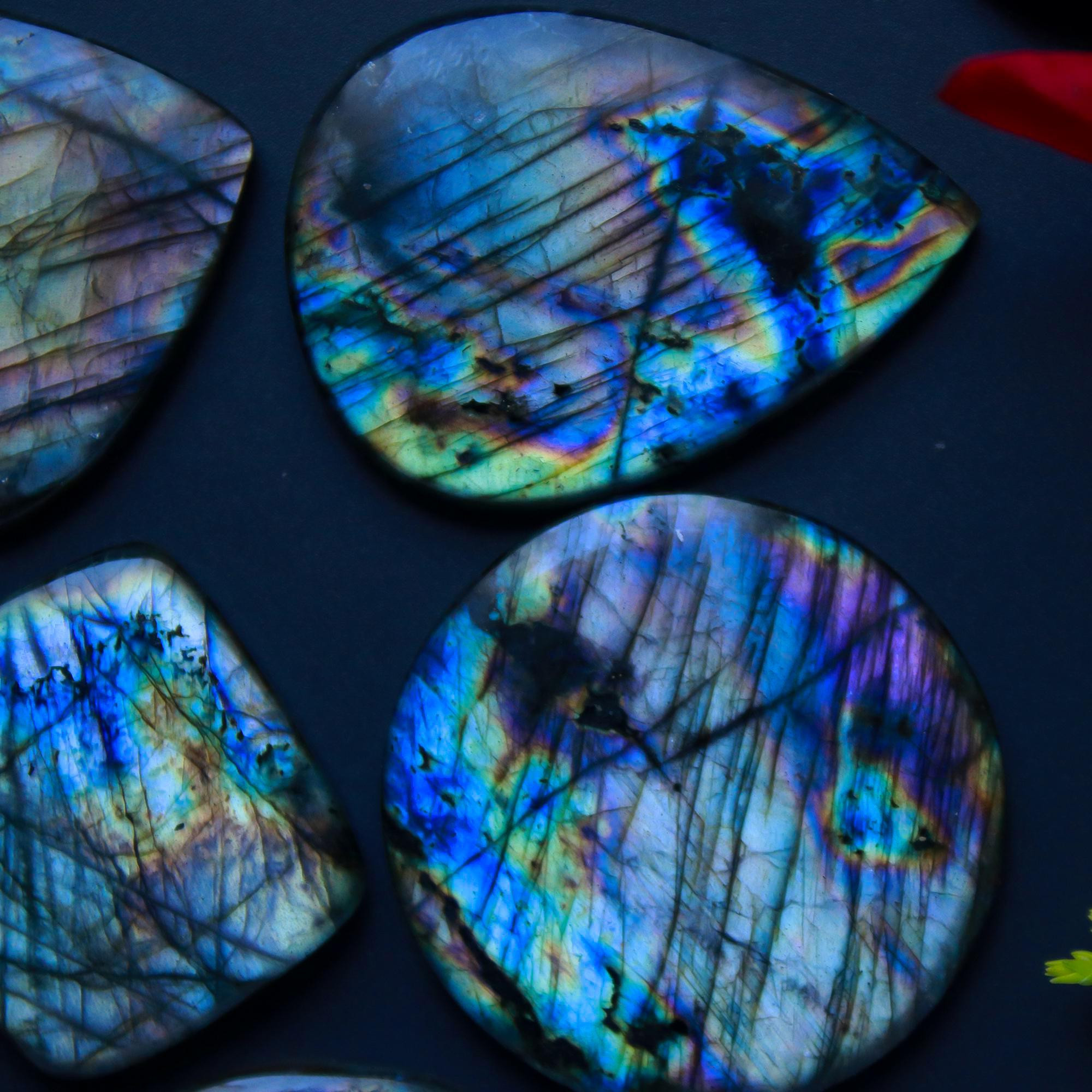 6 Pcs 257 Cts Natural Blue Labradorite Gemstone Cabochon Semi Precious Wholesale Lot Handmade Jewelry Making Supplies Pendant For Her 40x30 25x14mm13802