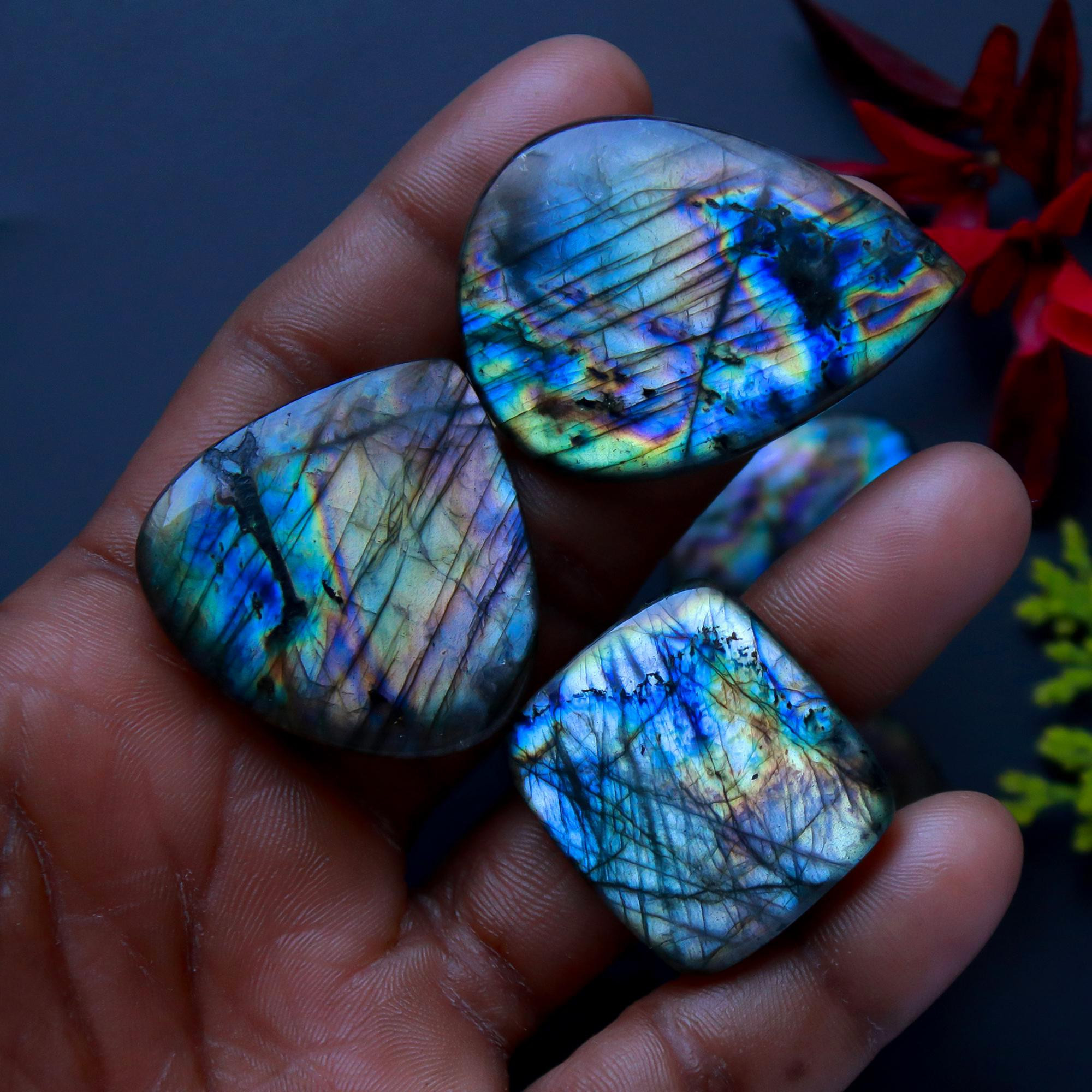 6 Pcs 257 Cts Natural Blue Labradorite Gemstone Cabochon Semi Precious Wholesale Lot Handmade Jewelry Making Supplies Pendant For Her 40x30 25x14mm13802