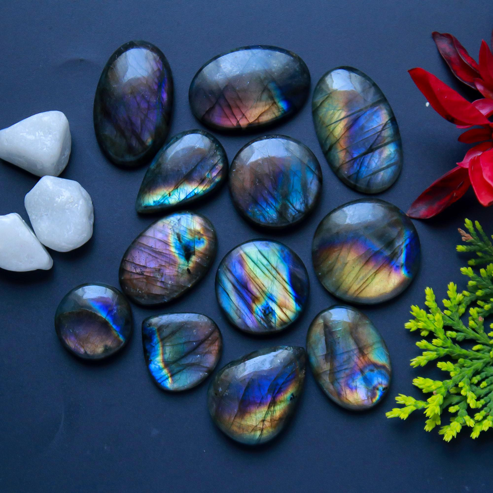 12 Pcs 294 Cts Natural Blue Labradorite Gemstone Cabochon Semi Precious Wholesale Lot Handmade Jewelry Making Supplies Pendant For Her 41x26 24x13mm13804
