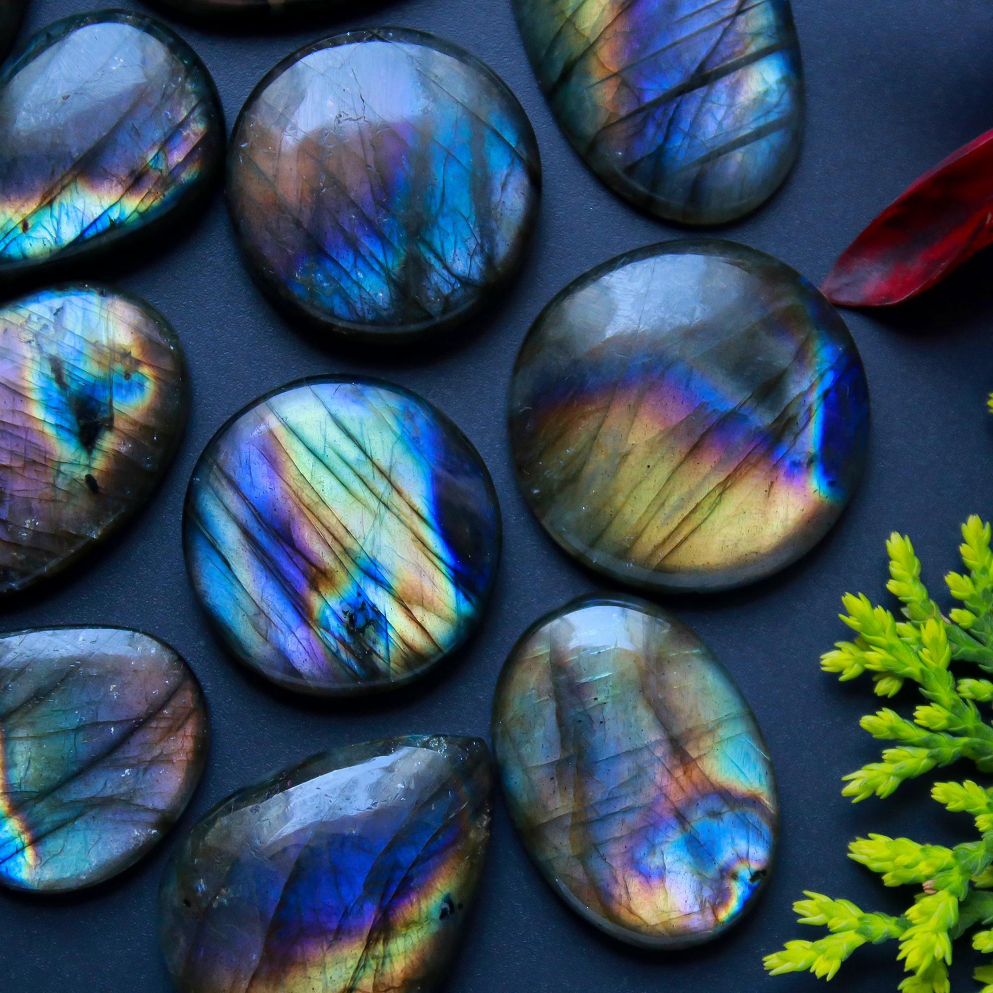 12 Pcs 294 Cts Natural Blue Labradorite Gemstone Cabochon Semi Precious Wholesale Lot Handmade Jewelry Making Supplies Pendant For Her 41x26 24x13mm13804