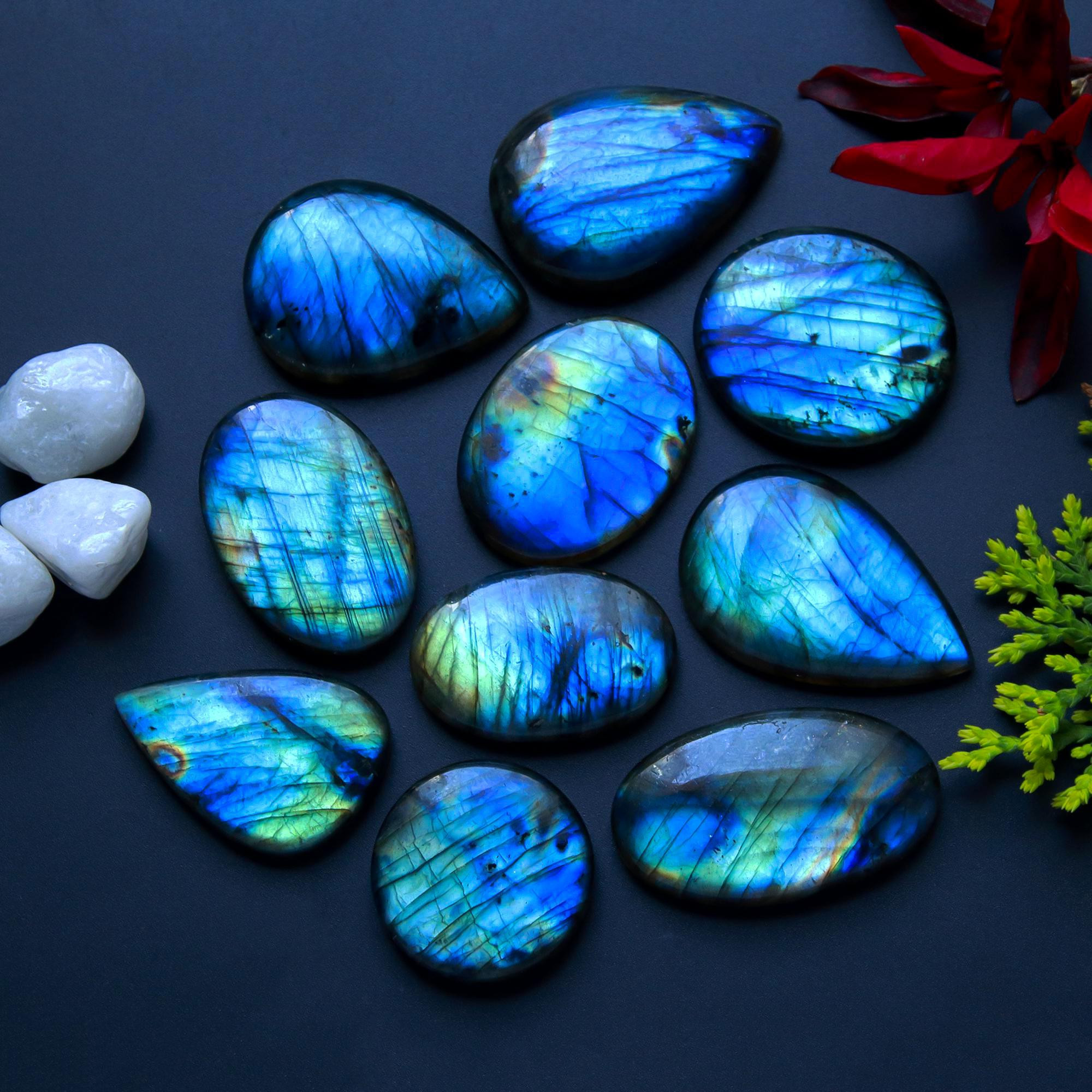 10 Pcs 342 Cts Natural Blue Labradorite Gemstone Cabochon Semi Precious Wholesale Lot Handmade Jewelry Making Supplies Pendant For Her 35x20 22x22mm13806