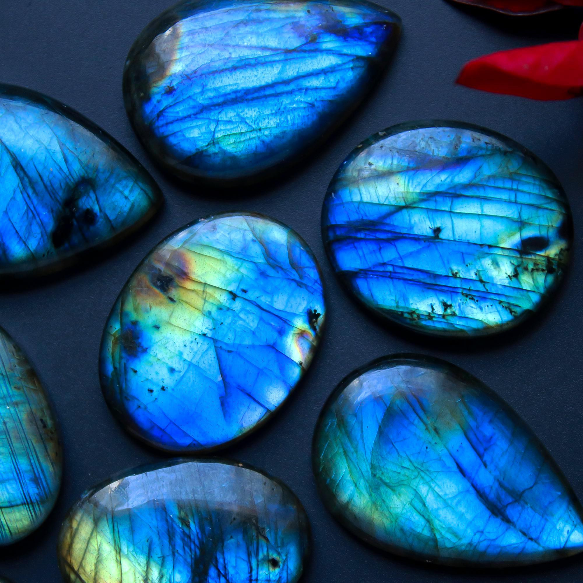10 Pcs 342 Cts Natural Blue Labradorite Gemstone Cabochon Semi Precious Wholesale Lot Handmade Jewelry Making Supplies Pendant For Her 35x20 22x22mm13806