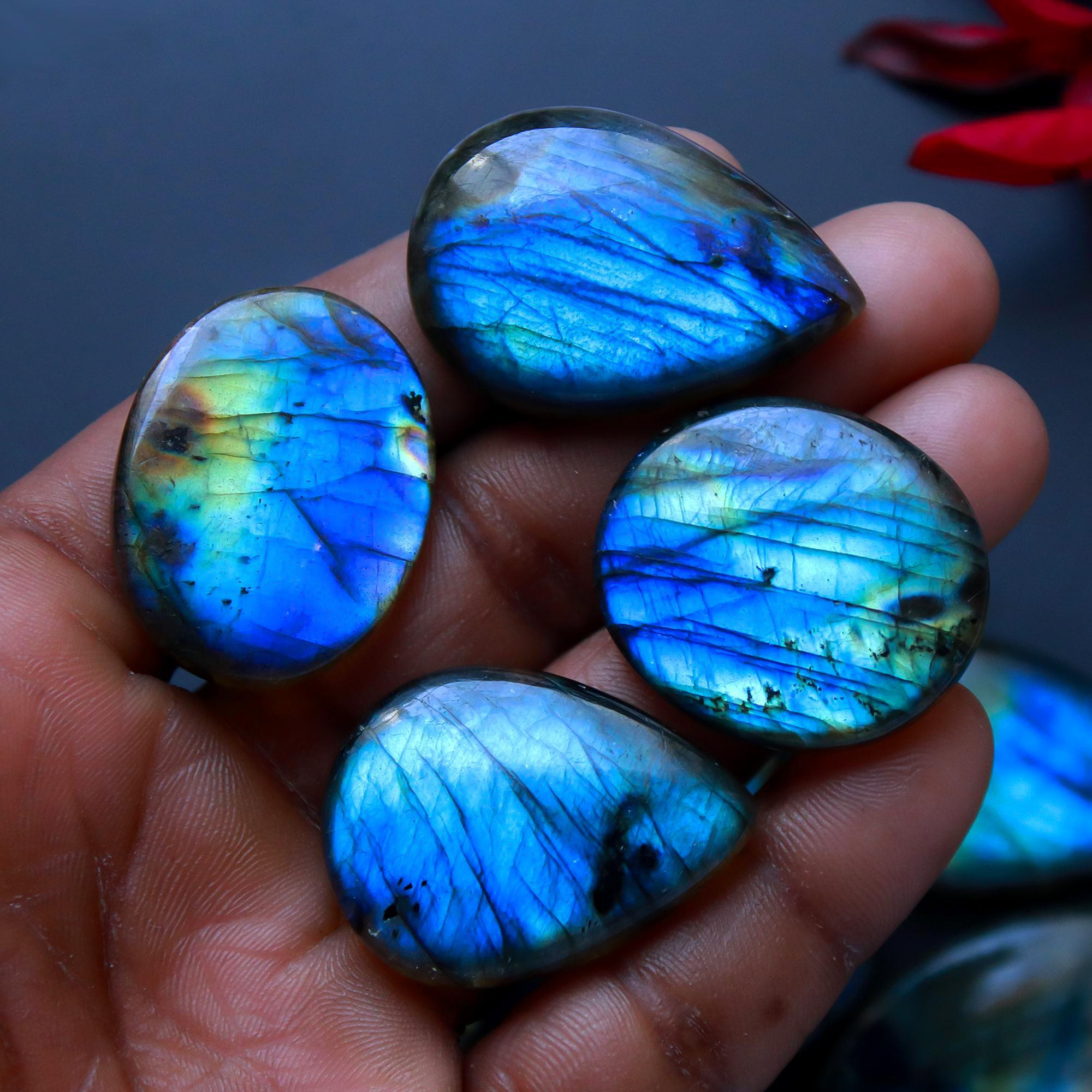 10 Pcs 342 Cts Natural Blue Labradorite Gemstone Cabochon Semi Precious Wholesale Lot Handmade Jewelry Making Supplies Pendant For Her 35x20 22x22mm13806