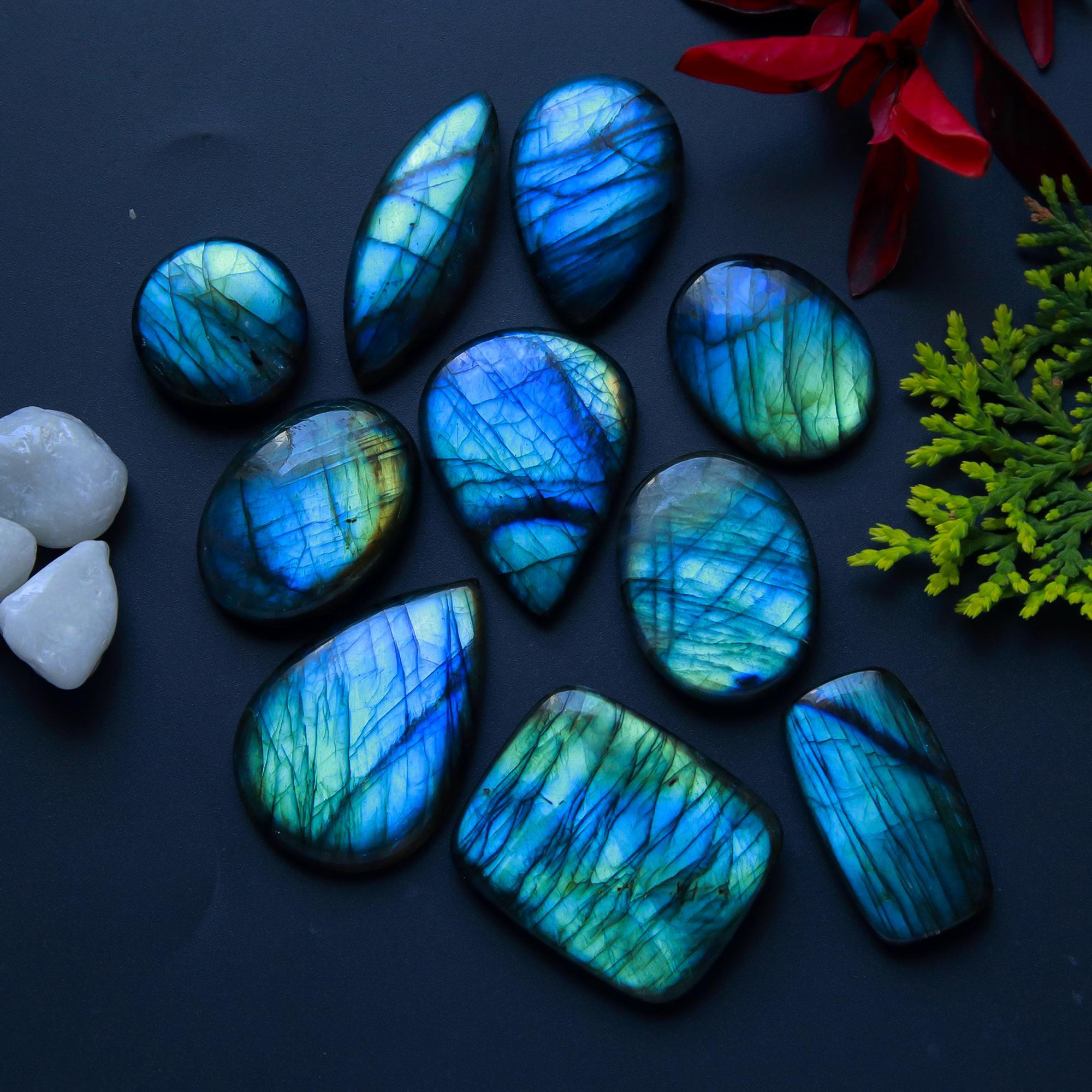 10 Pcs 341 Cts Natural Blue Labradorite Gemstone Cabochon Semi Precious Wholesale Lot Handmade Jewelry Making Supplies Pendant For Her 35x24 20x20mm13807