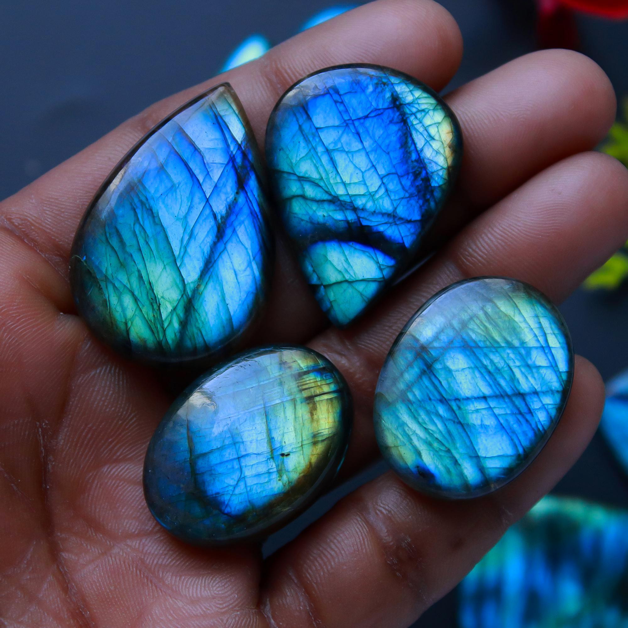 10 Pcs 341 Cts Natural Blue Labradorite Gemstone Cabochon Semi Precious Wholesale Lot Handmade Jewelry Making Supplies Pendant For Her 35x24 20x20mm13807