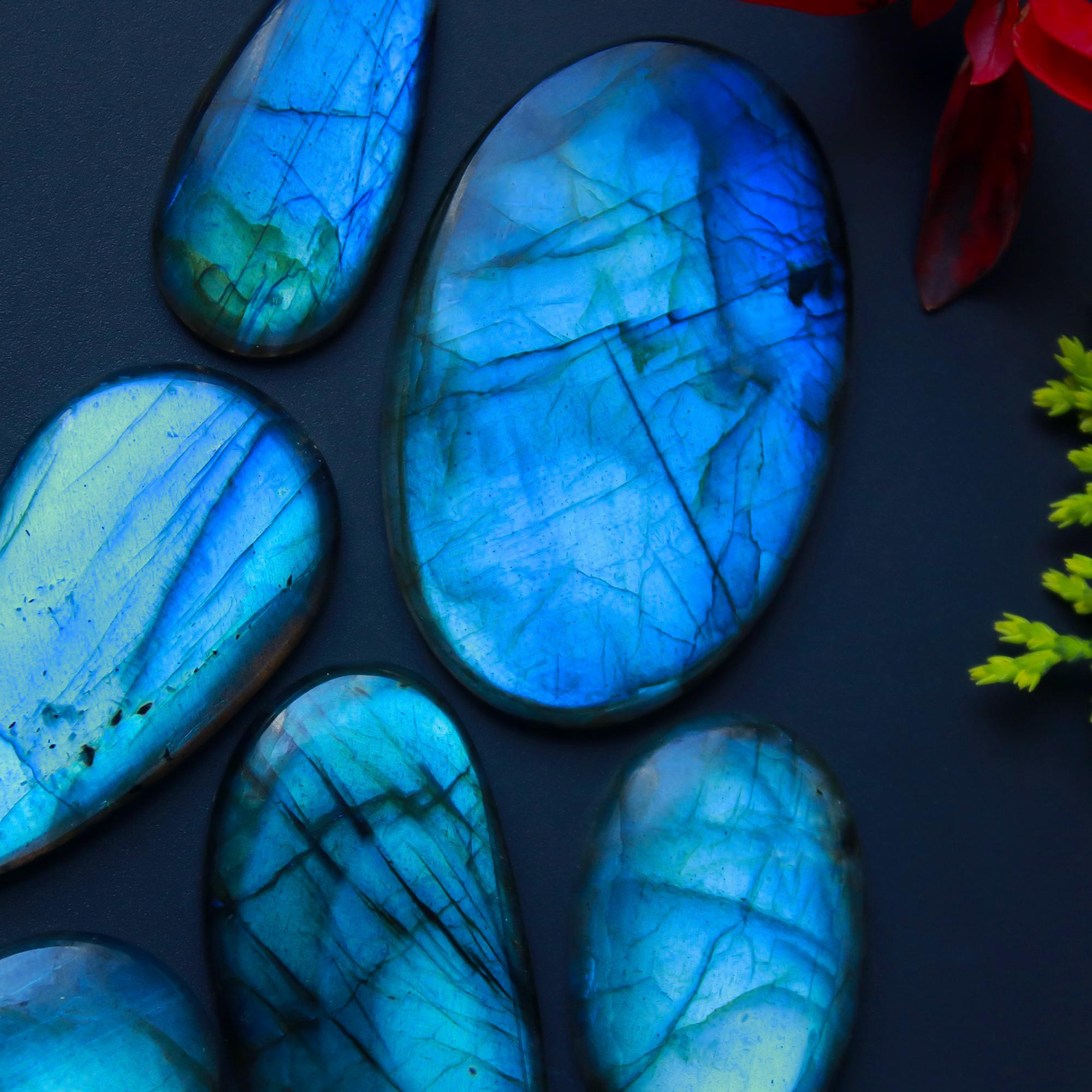 6 Pcs 255 Cts Natural Blue Labradorite Gemstone Cabochon Semi Precious Wholesale Lot Handmade Jewelry Making Supplies Pendant For Her 51x33 24x24mm13808