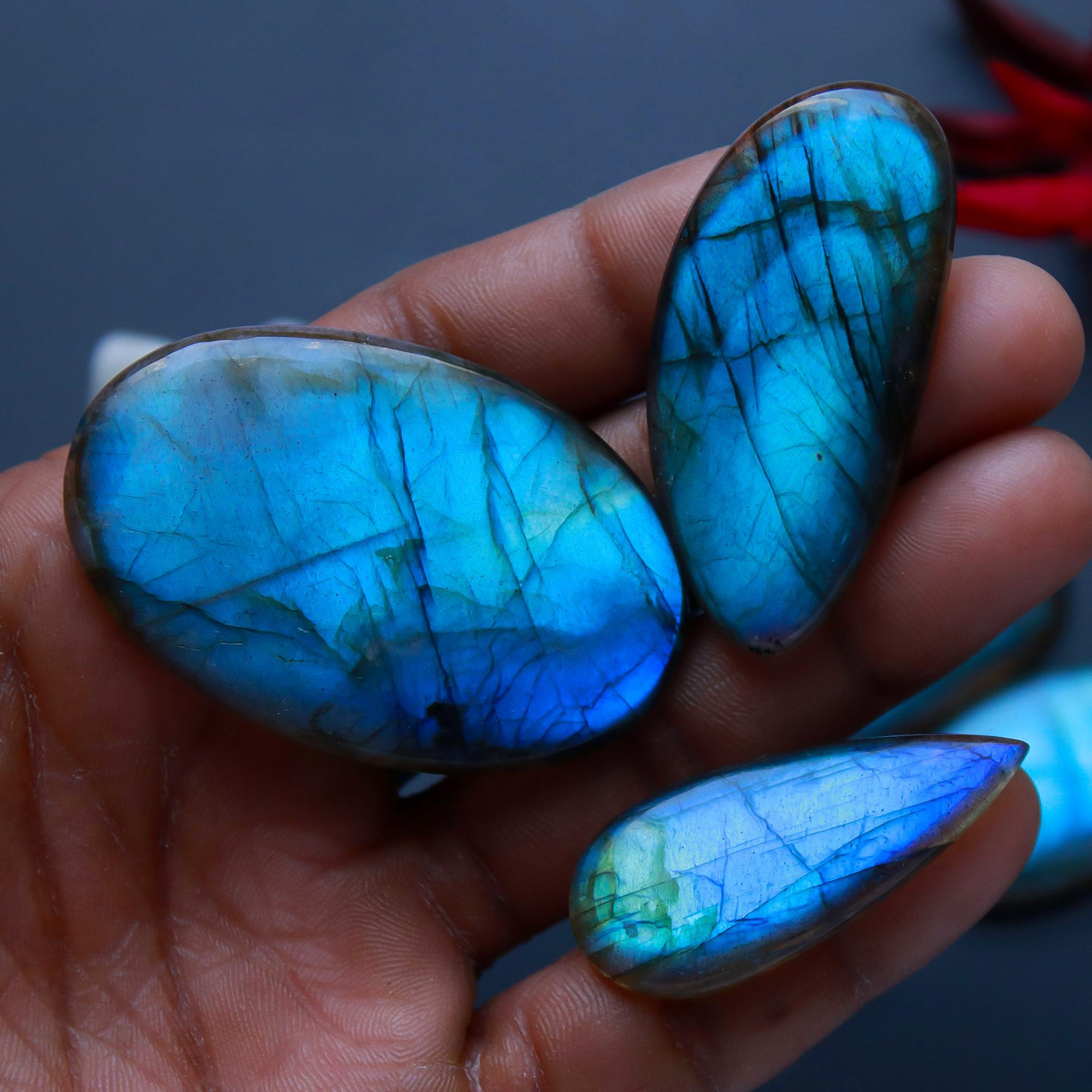 6 Pcs 255 Cts Natural Blue Labradorite Gemstone Cabochon Semi Precious Wholesale Lot Handmade Jewelry Making Supplies Pendant For Her 51x33 24x24mm13808