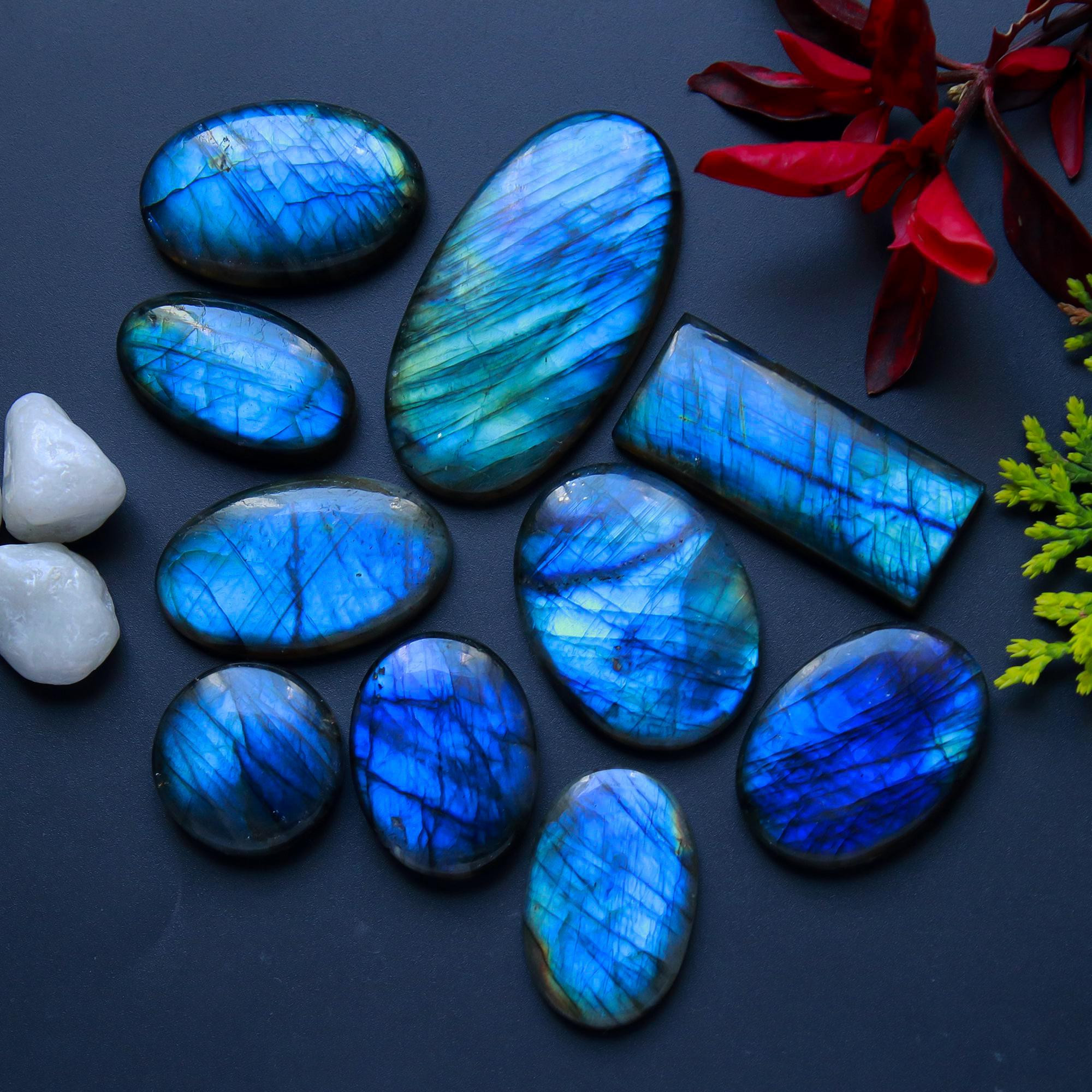 10 Pcs 382 Cts Natural Blue Labradorite Gemstone Cabochon Semi Precious Wholesale Lot Handmade Jewelry Making Supplies Pendant For Her 50x27 30x19mm13809