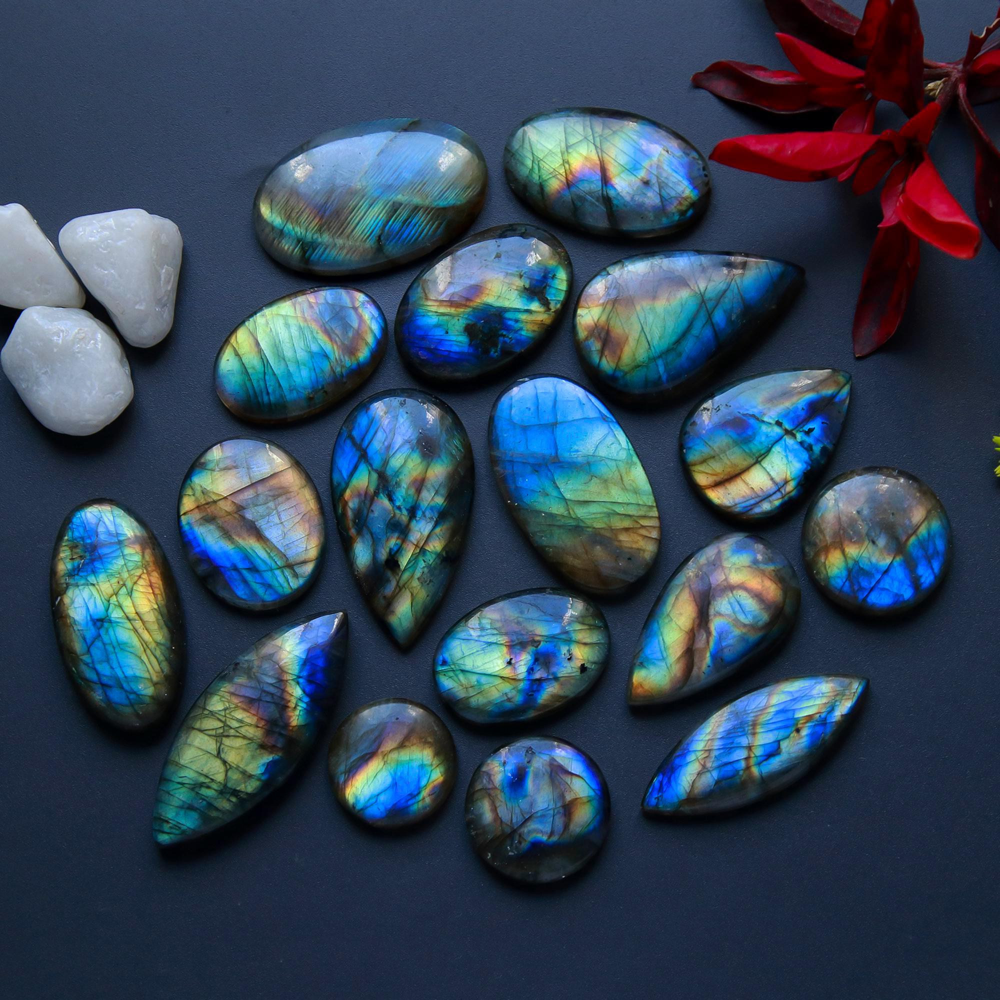 17 Pcs 328 Cts Natural Blue Labradorite Gemstone Cabochon Semi Precious Wholesale Lot Handmade Jewelry Making Supplies Pendant For Her 39x12 24x13mm13810